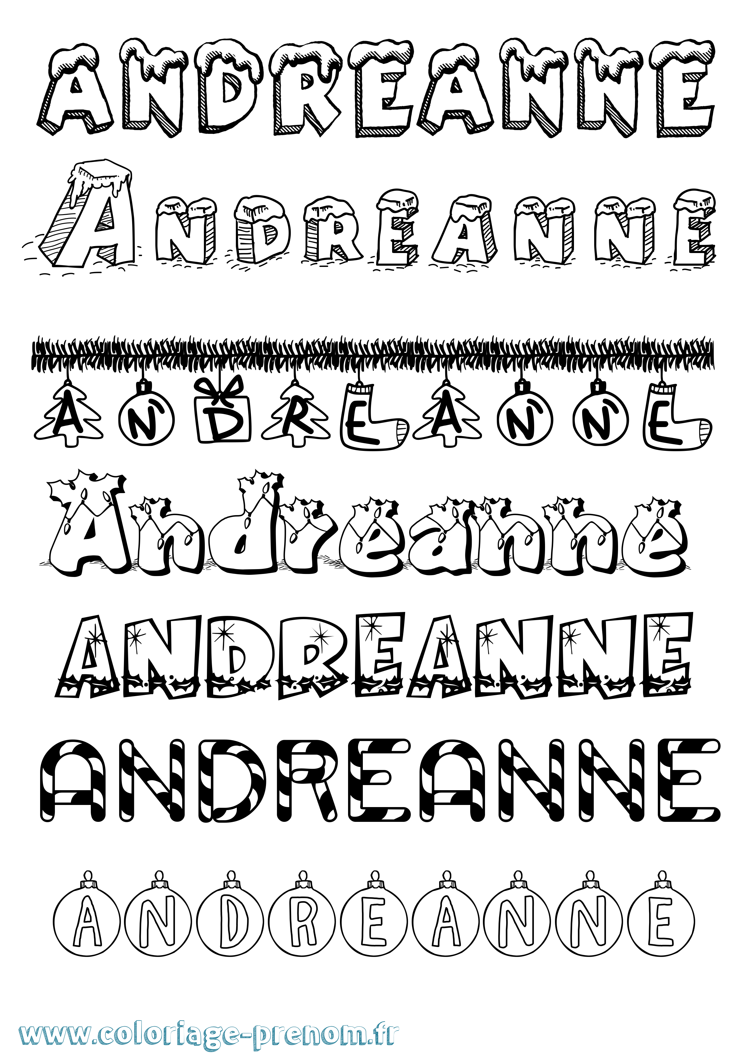 Coloriage prénom Andreanne Noël