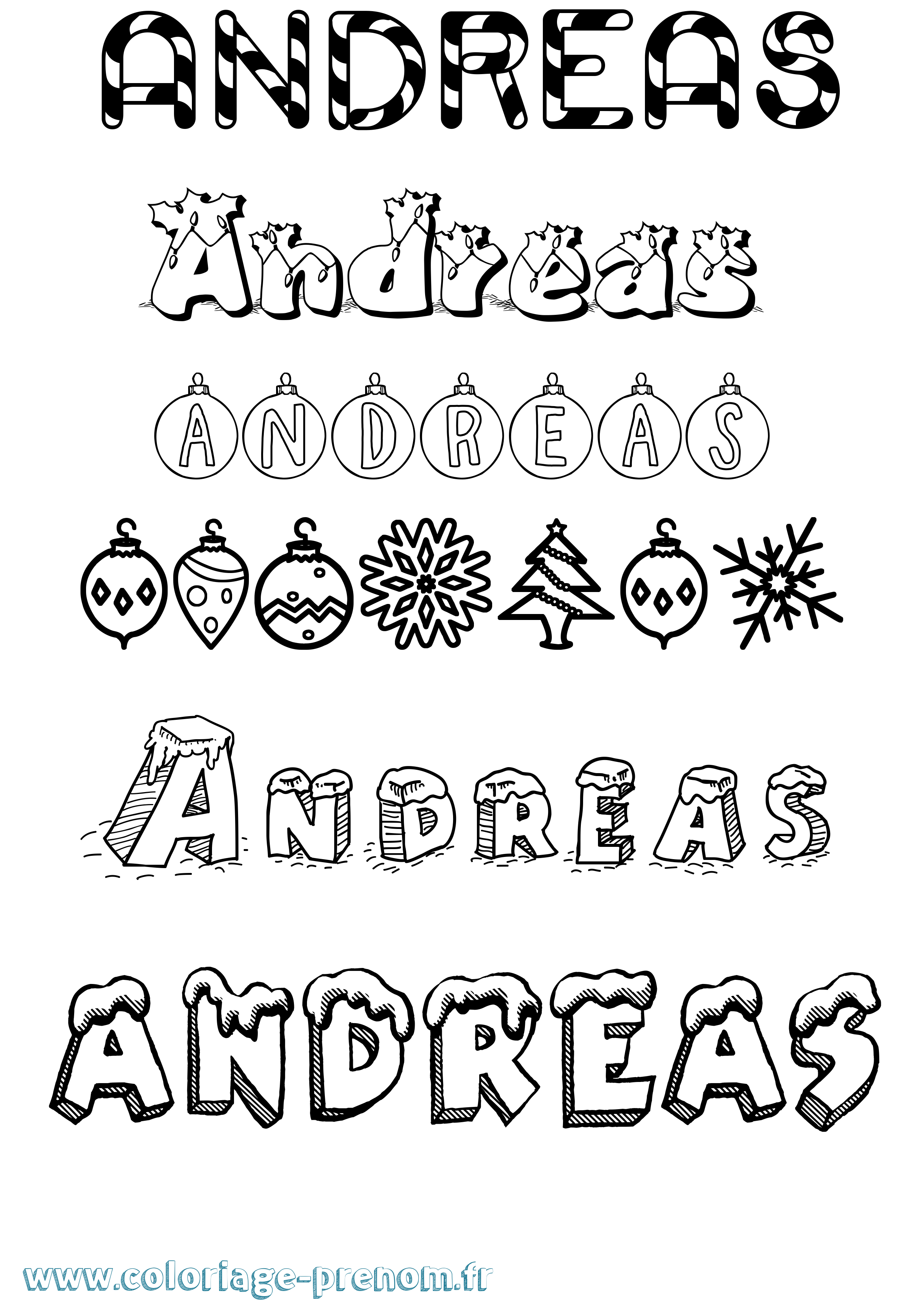 Coloriage prénom Andreas Noël