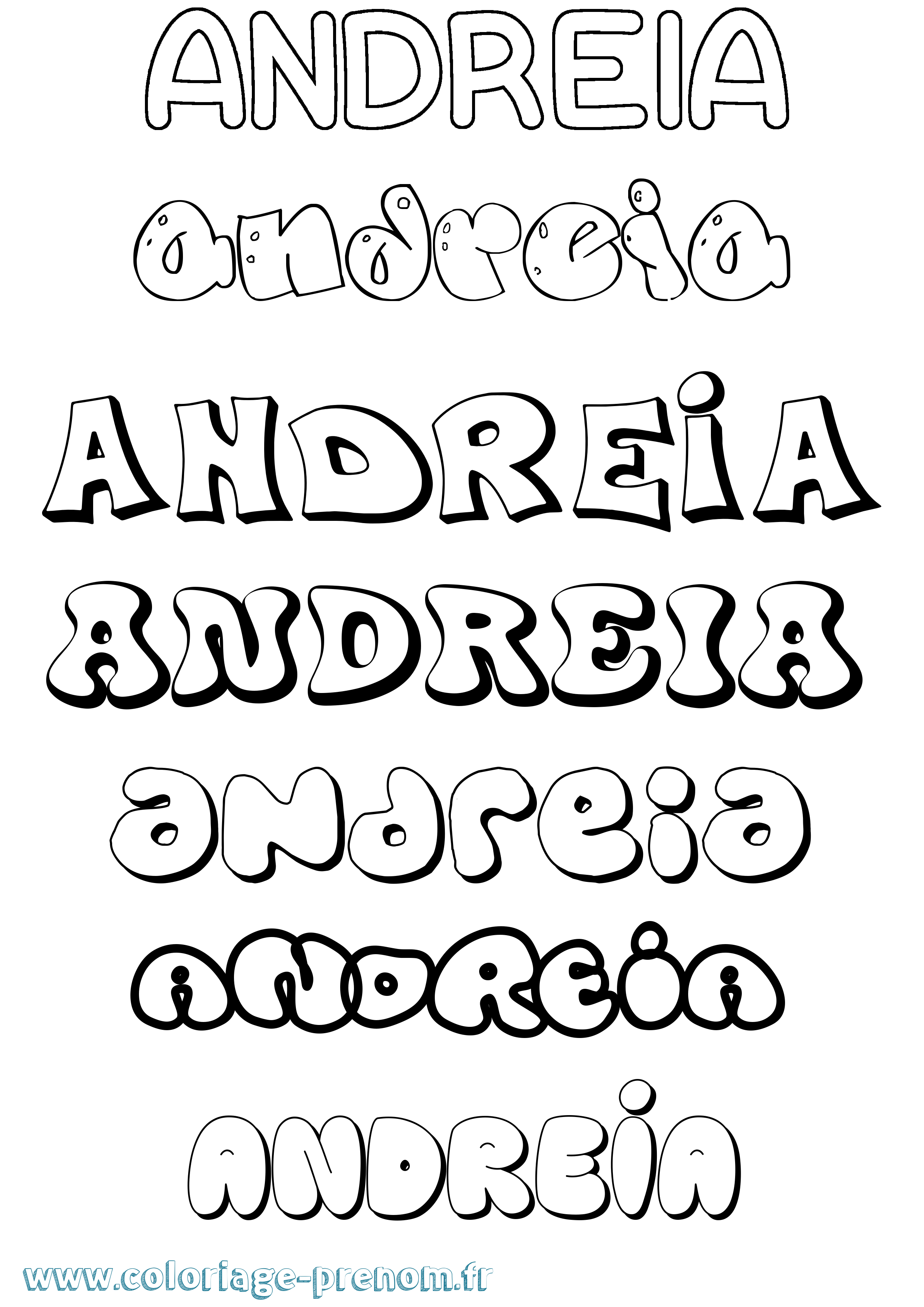 Coloriage prénom Andreia Bubble