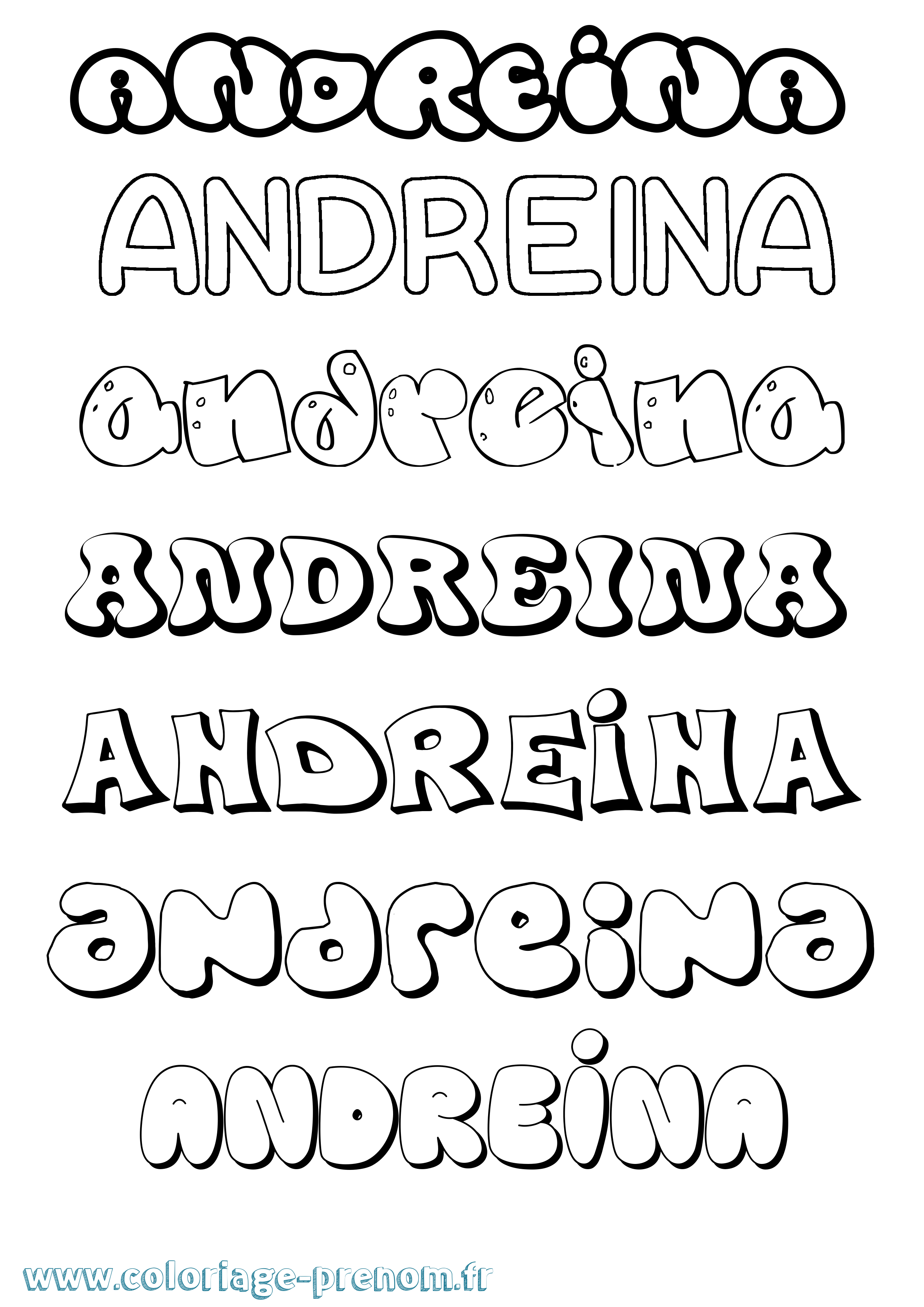 Coloriage prénom Andreina Bubble
