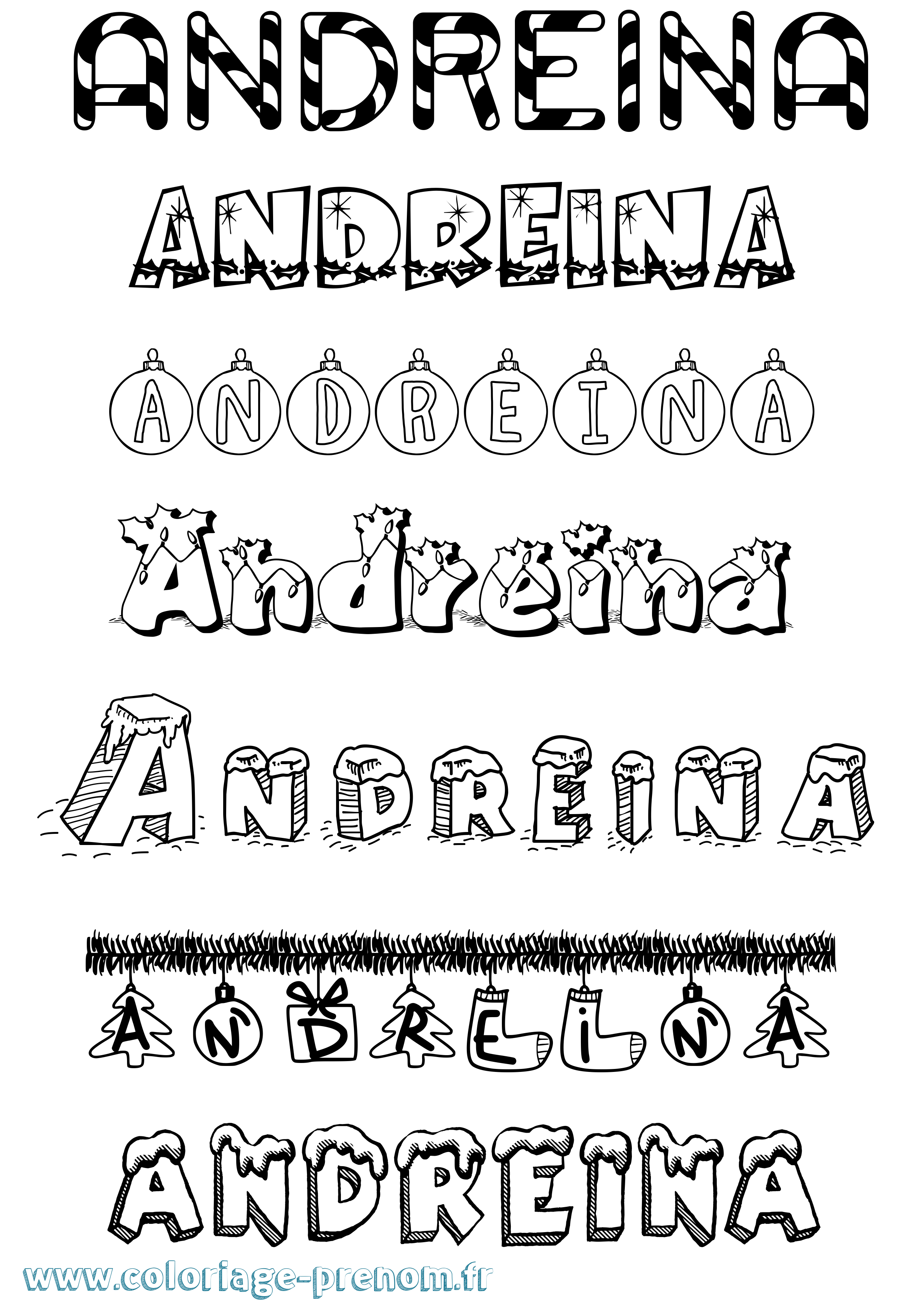 Coloriage prénom Andreina Noël