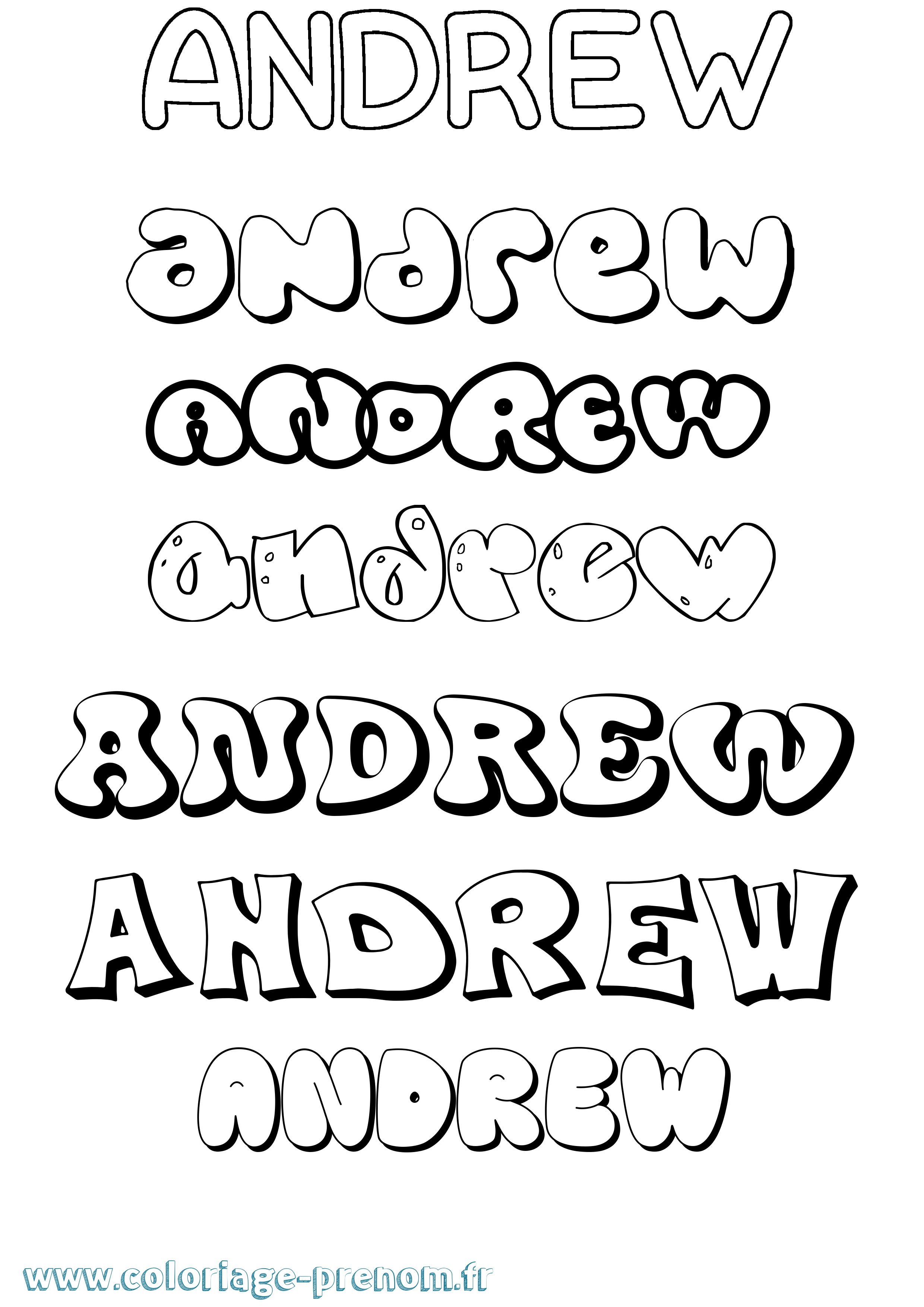 Coloriage prénom Andrew Bubble