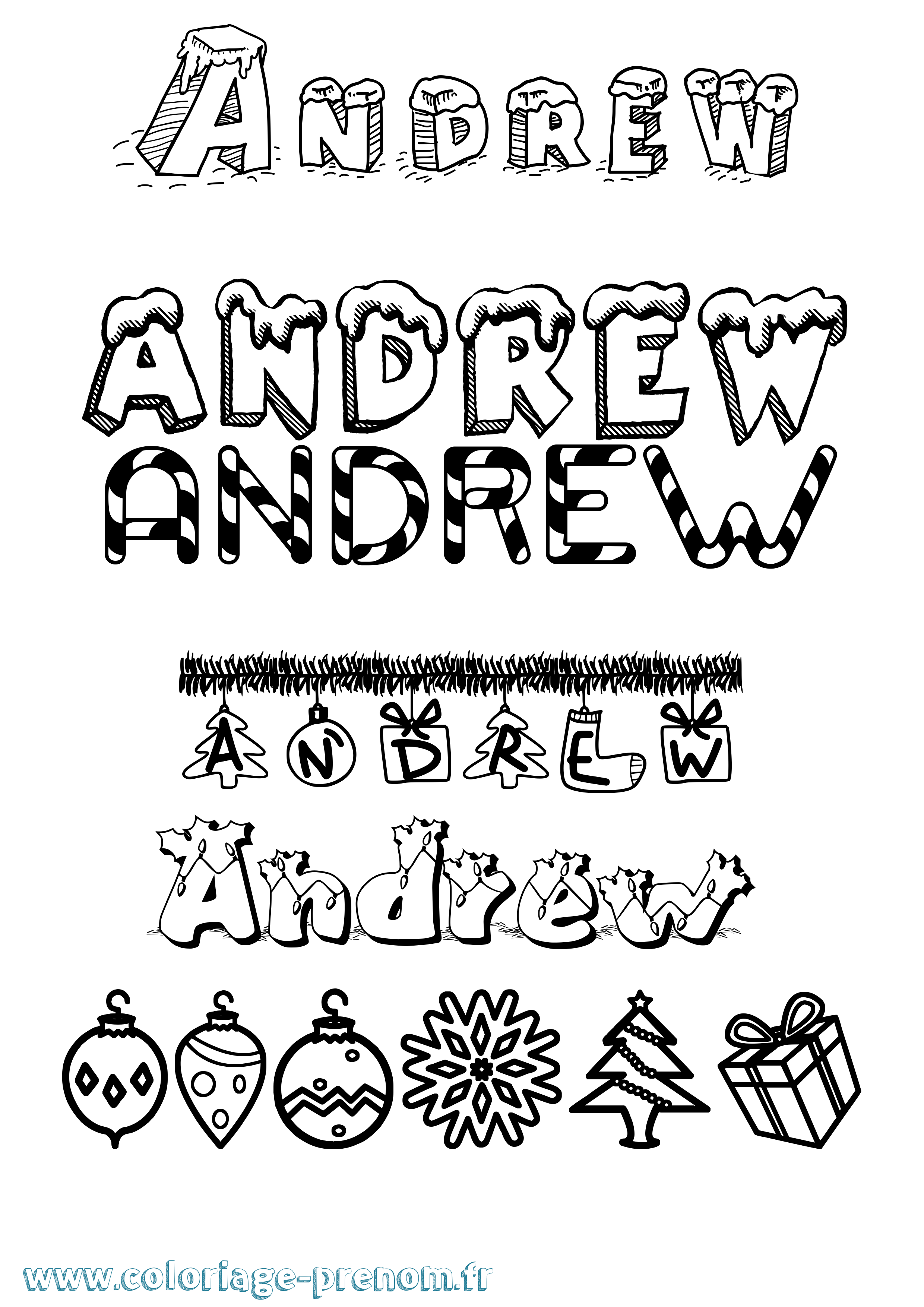 Coloriage prénom Andrew Noël