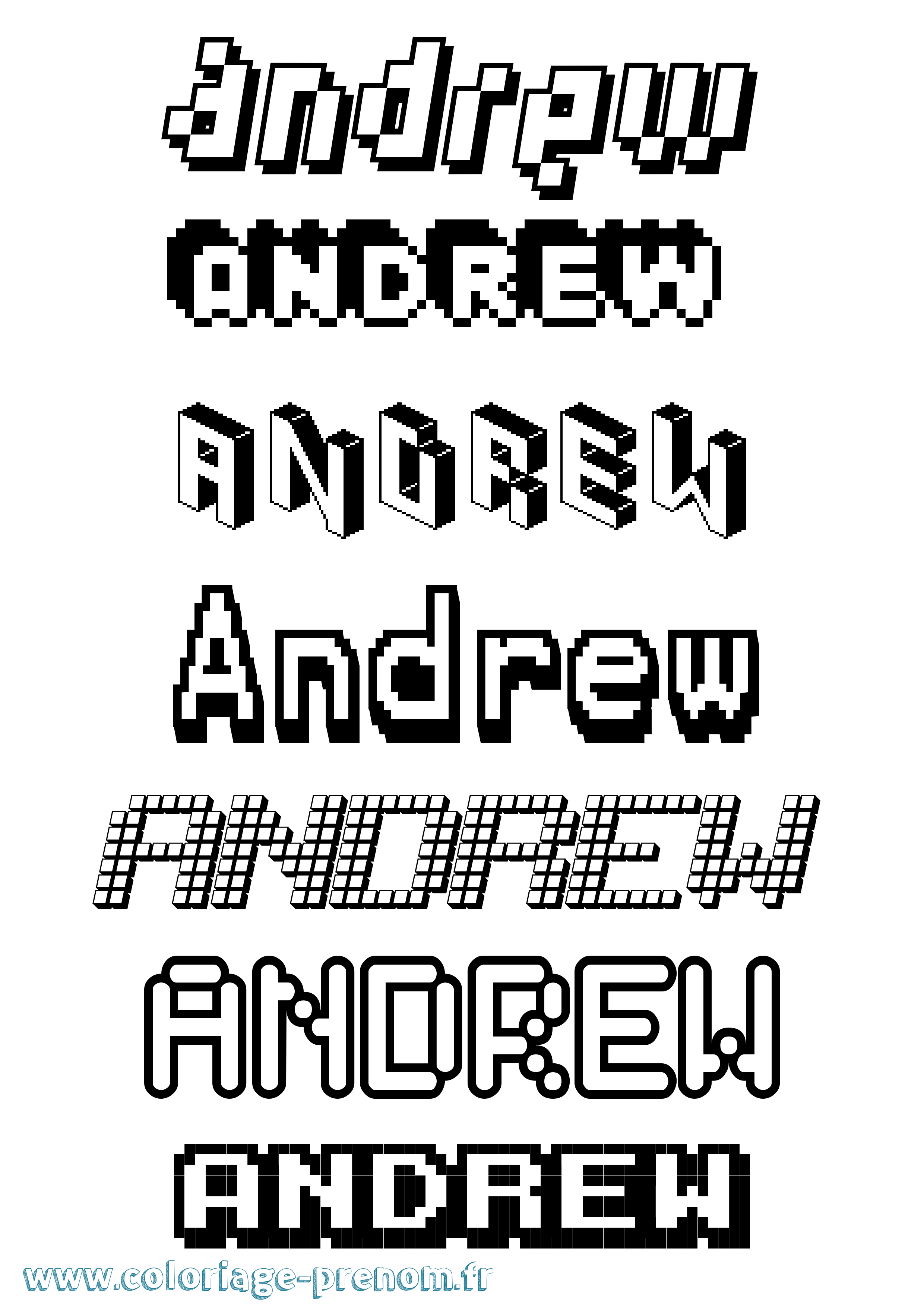 Coloriage prénom Andrew Pixel