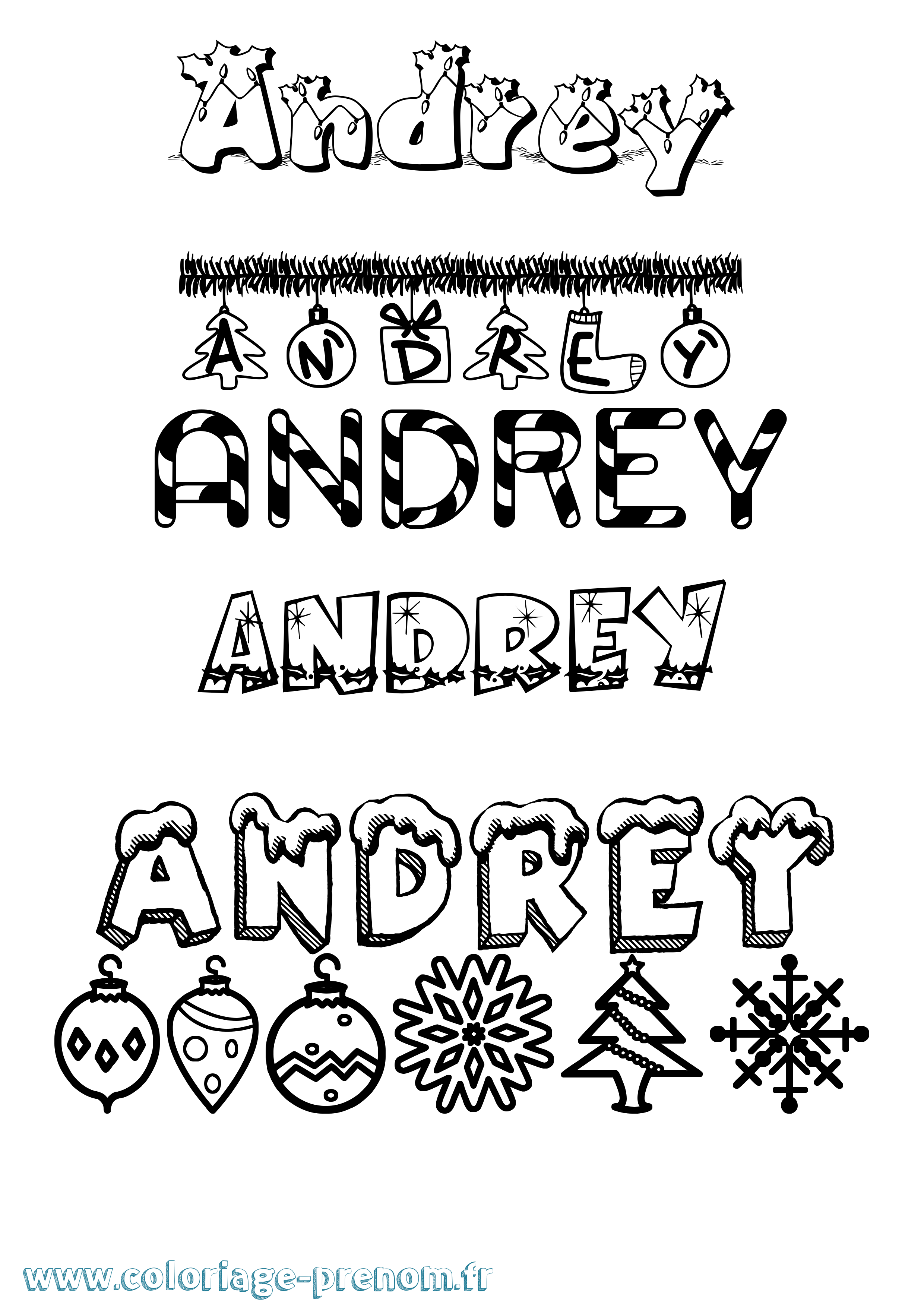 Coloriage Andrey Noël Coloriage prénom Andrey Noël