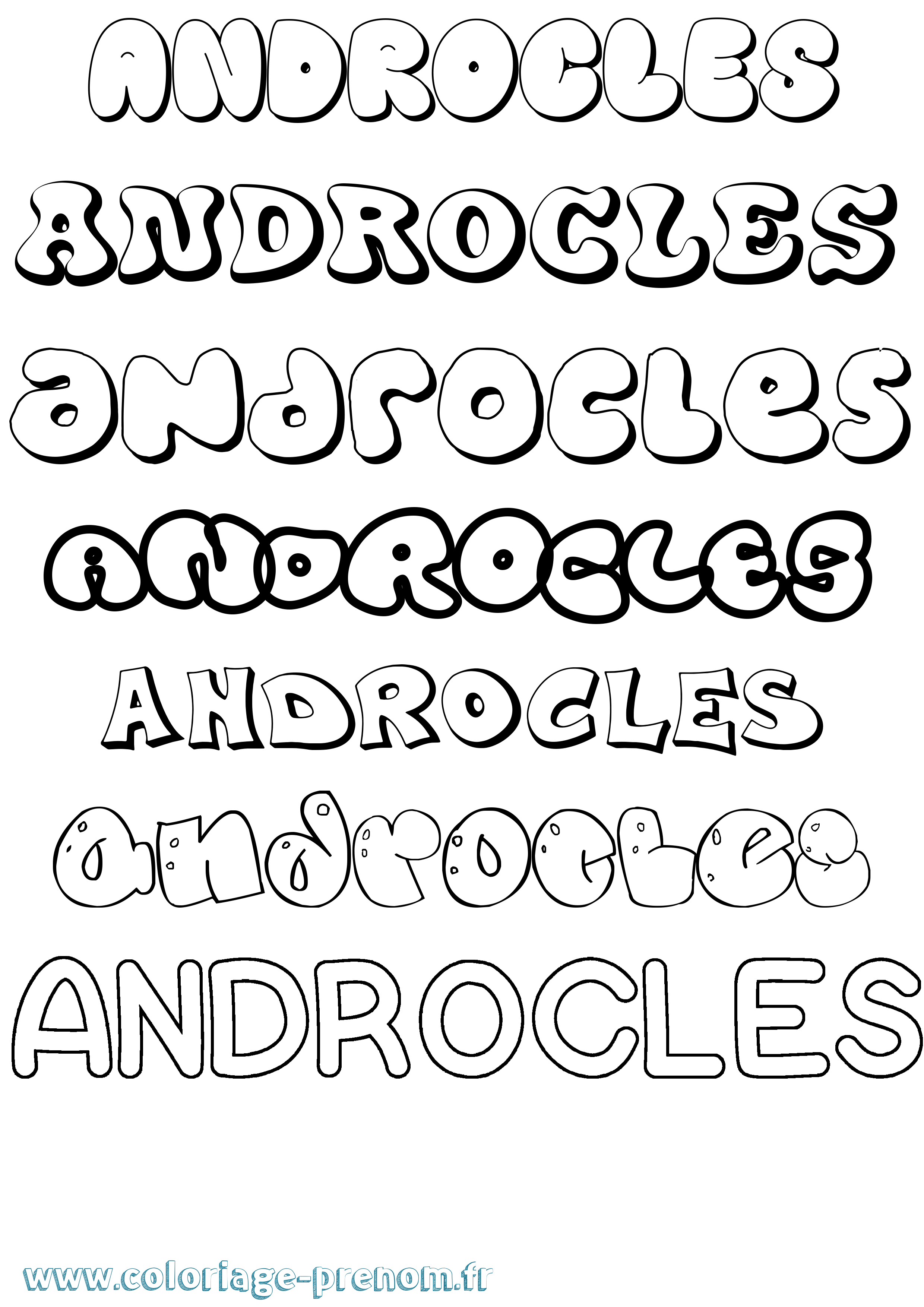 Coloriage prénom Androcles Bubble