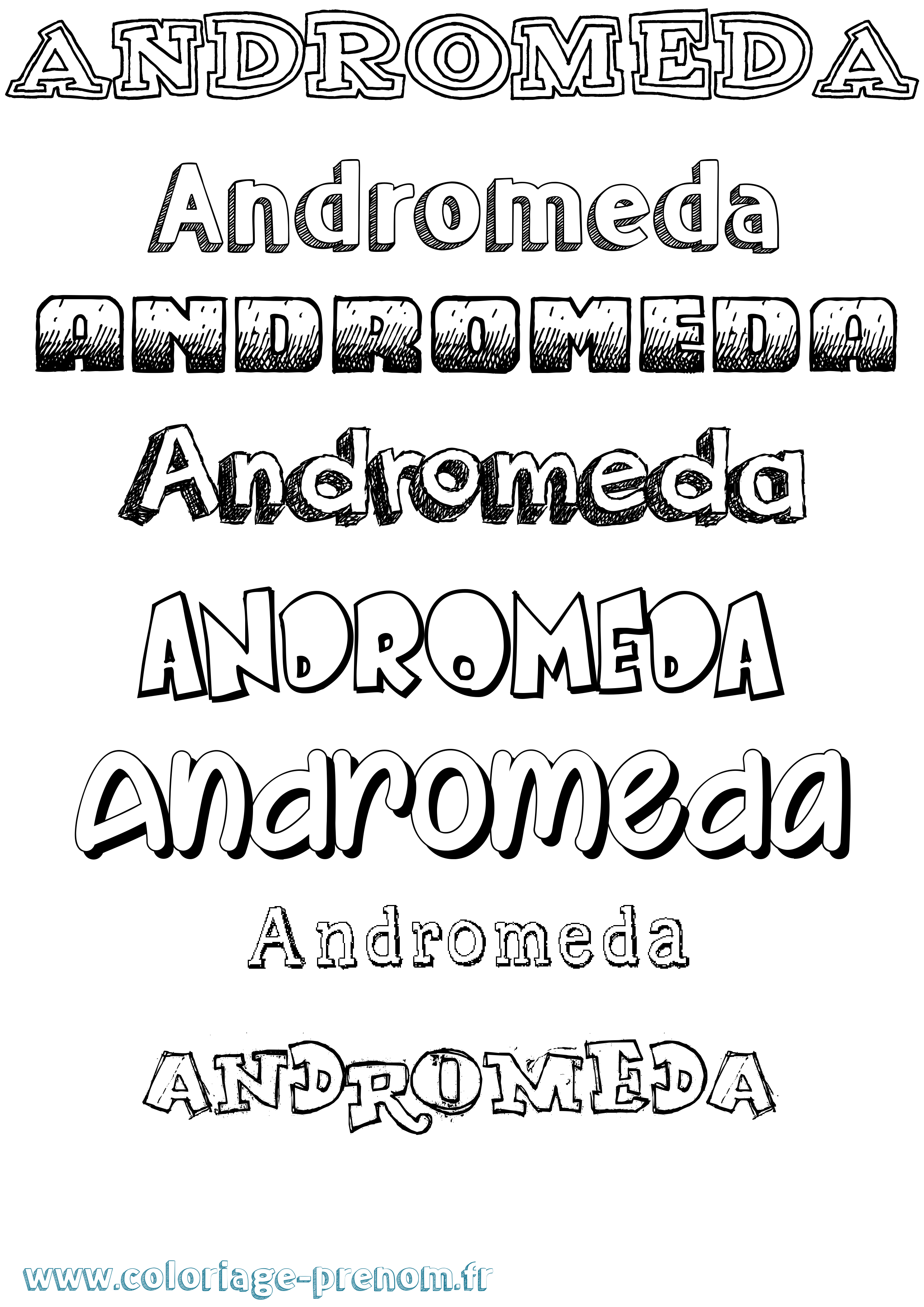 Coloriage prénom Andromeda Dessiné