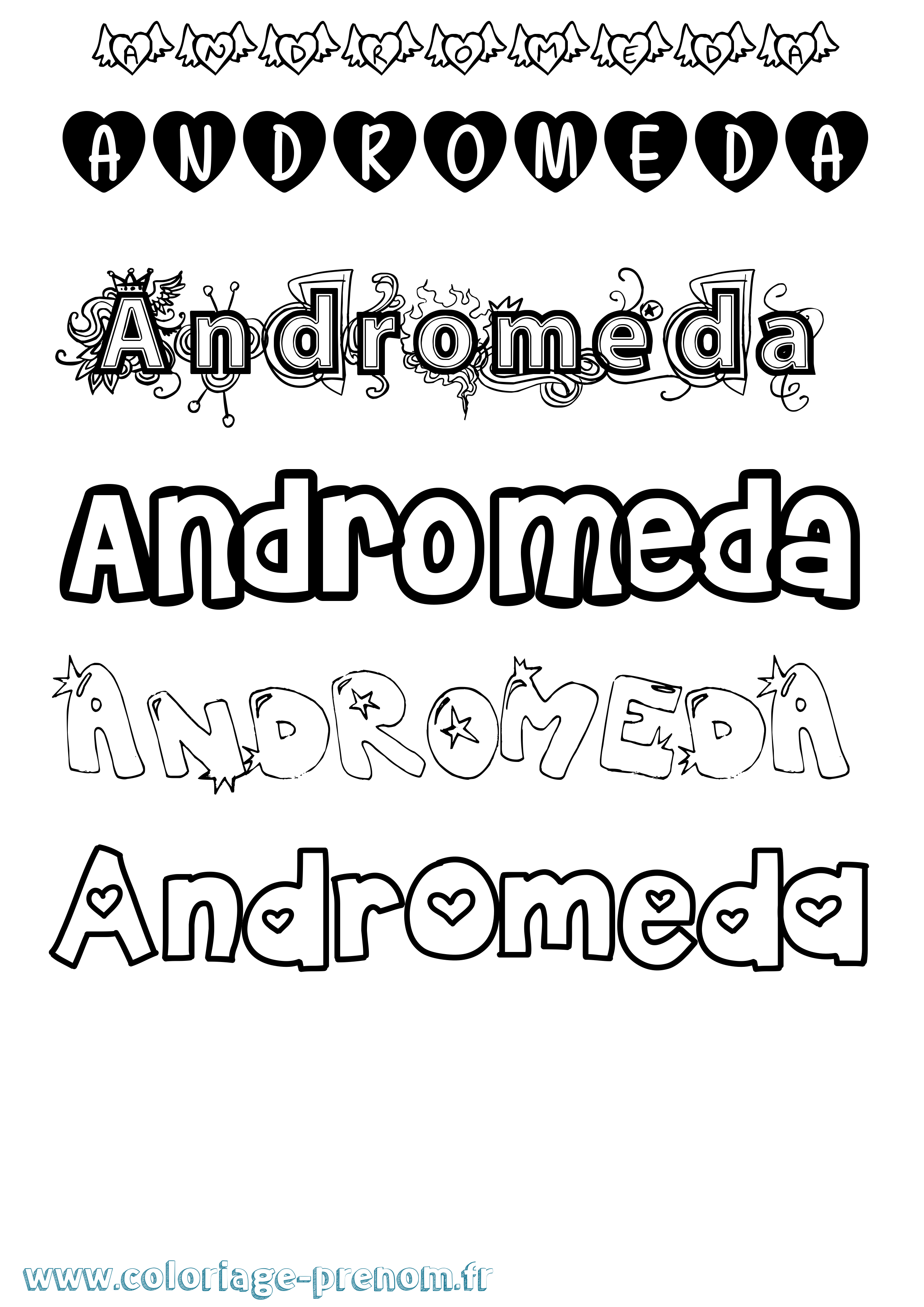 Coloriage prénom Andromeda Girly