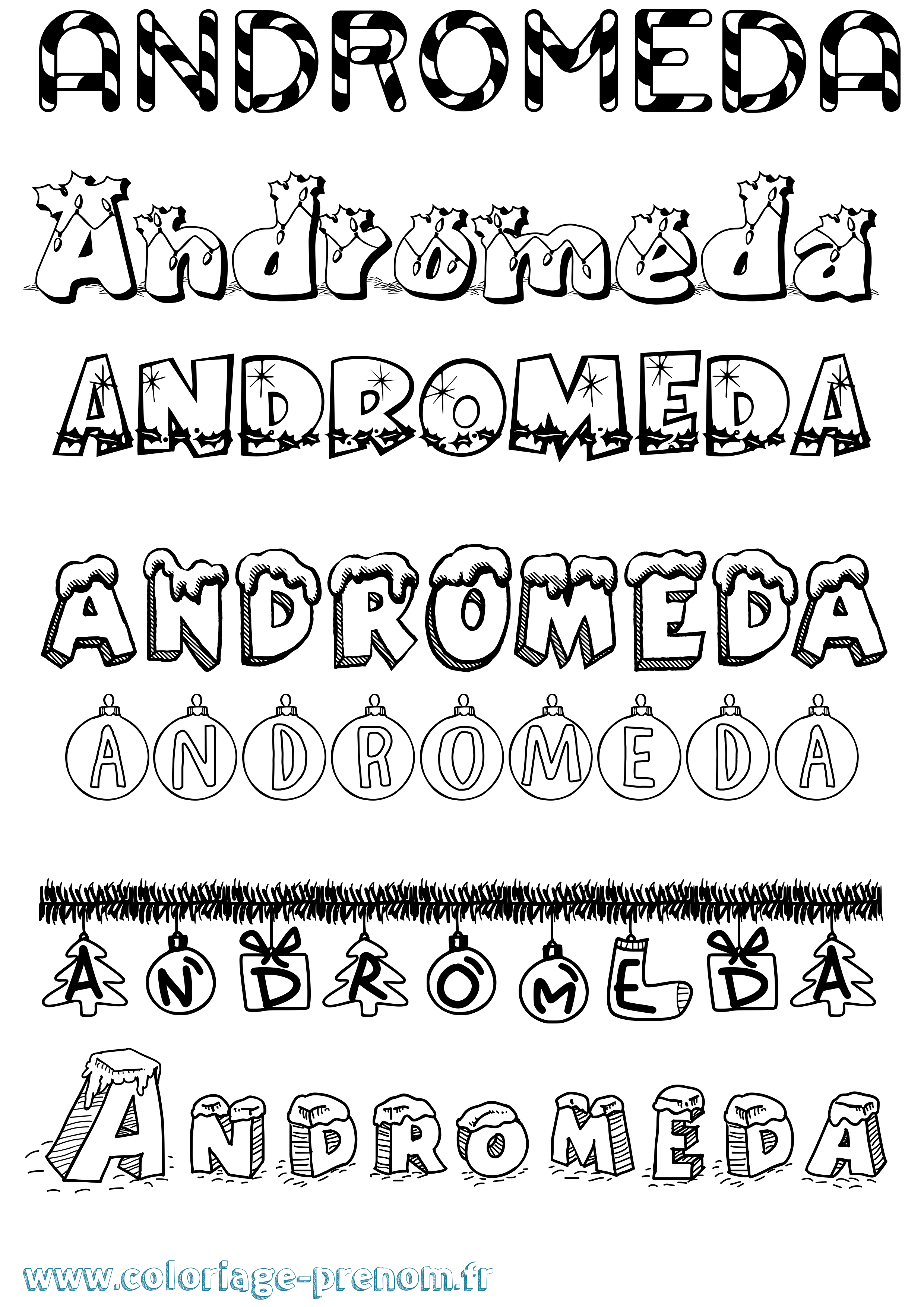 Coloriage prénom Andromeda Noël