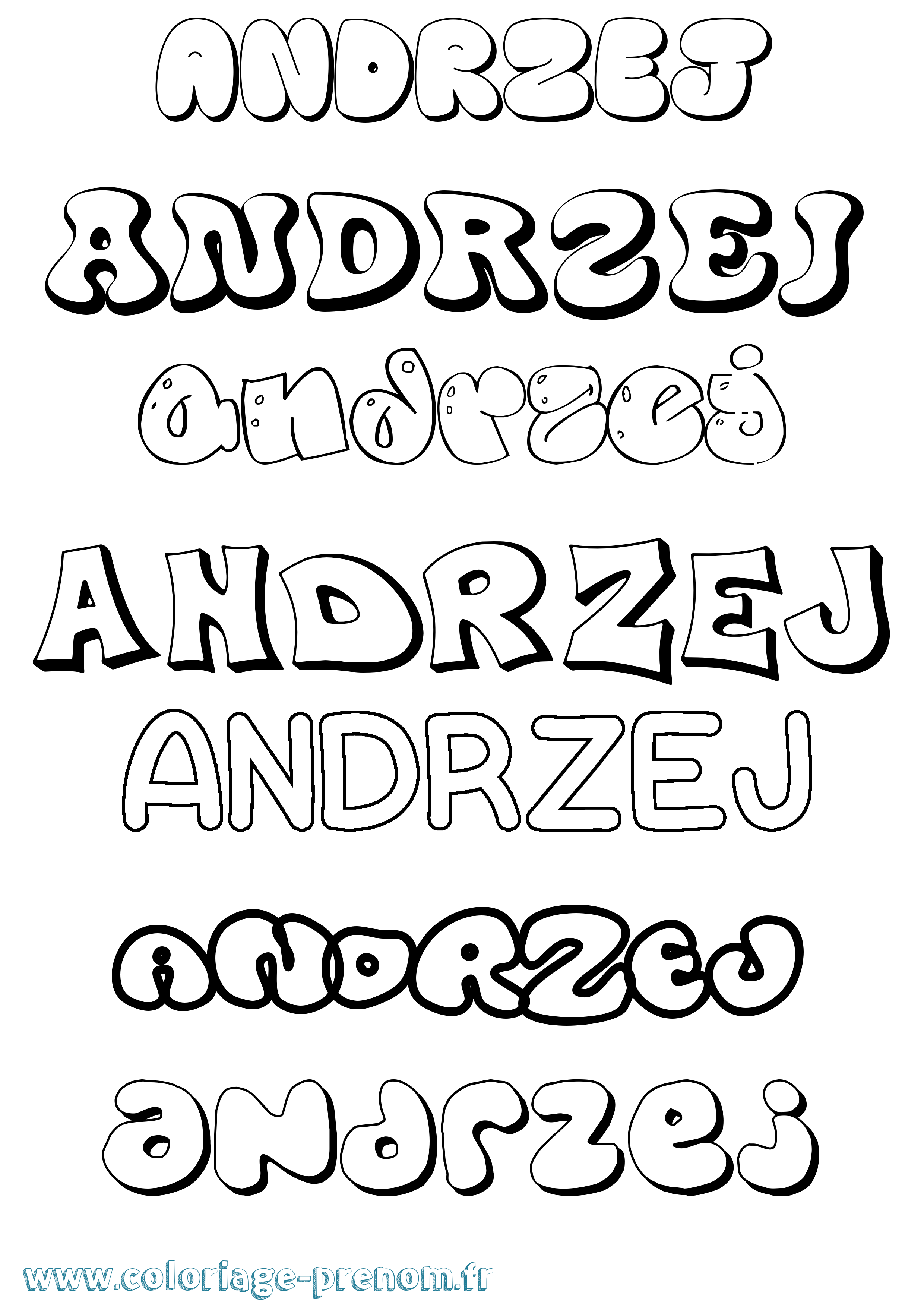Coloriage prénom Andrzej Bubble