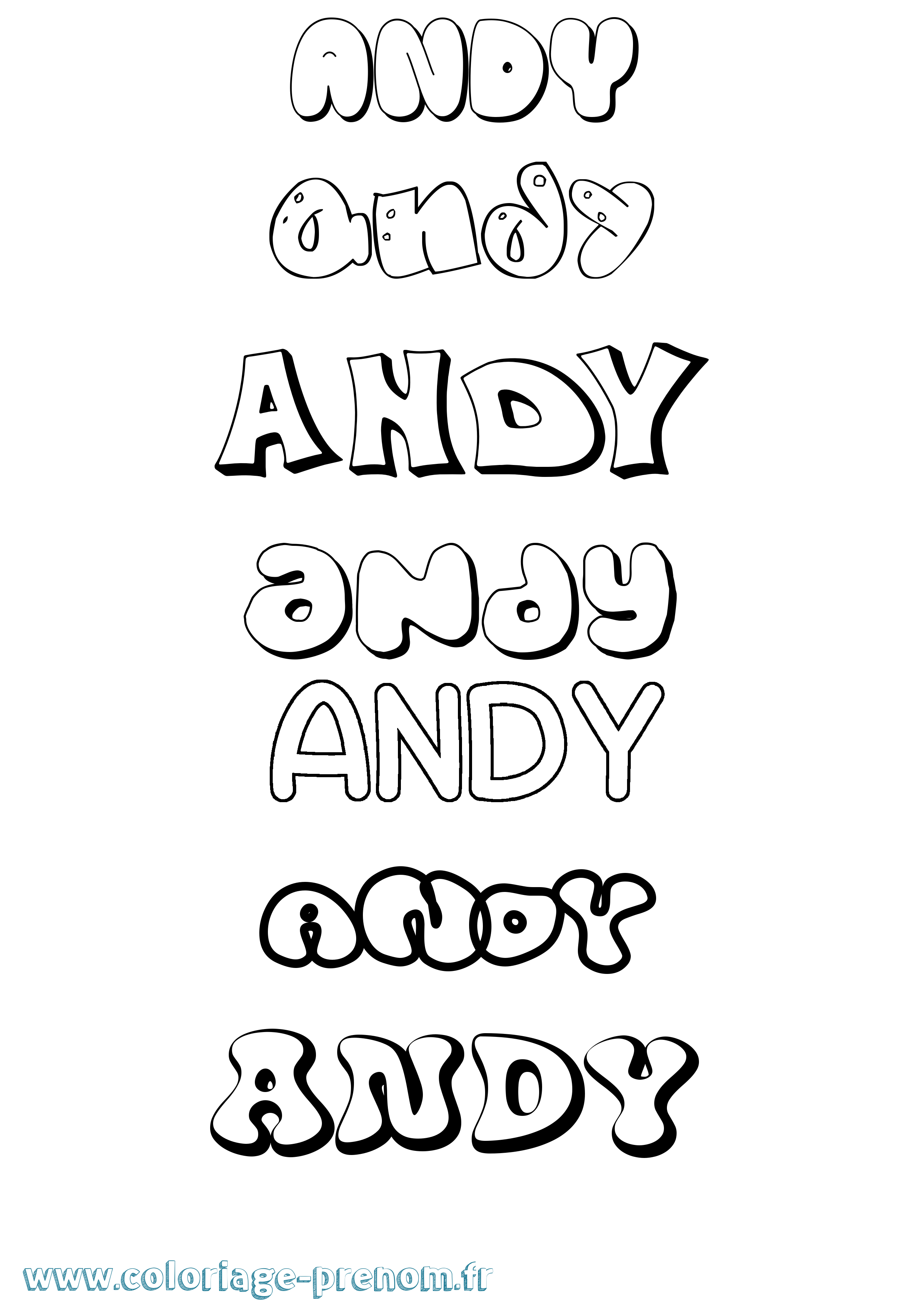 Coloriage prénom Andy Bubble