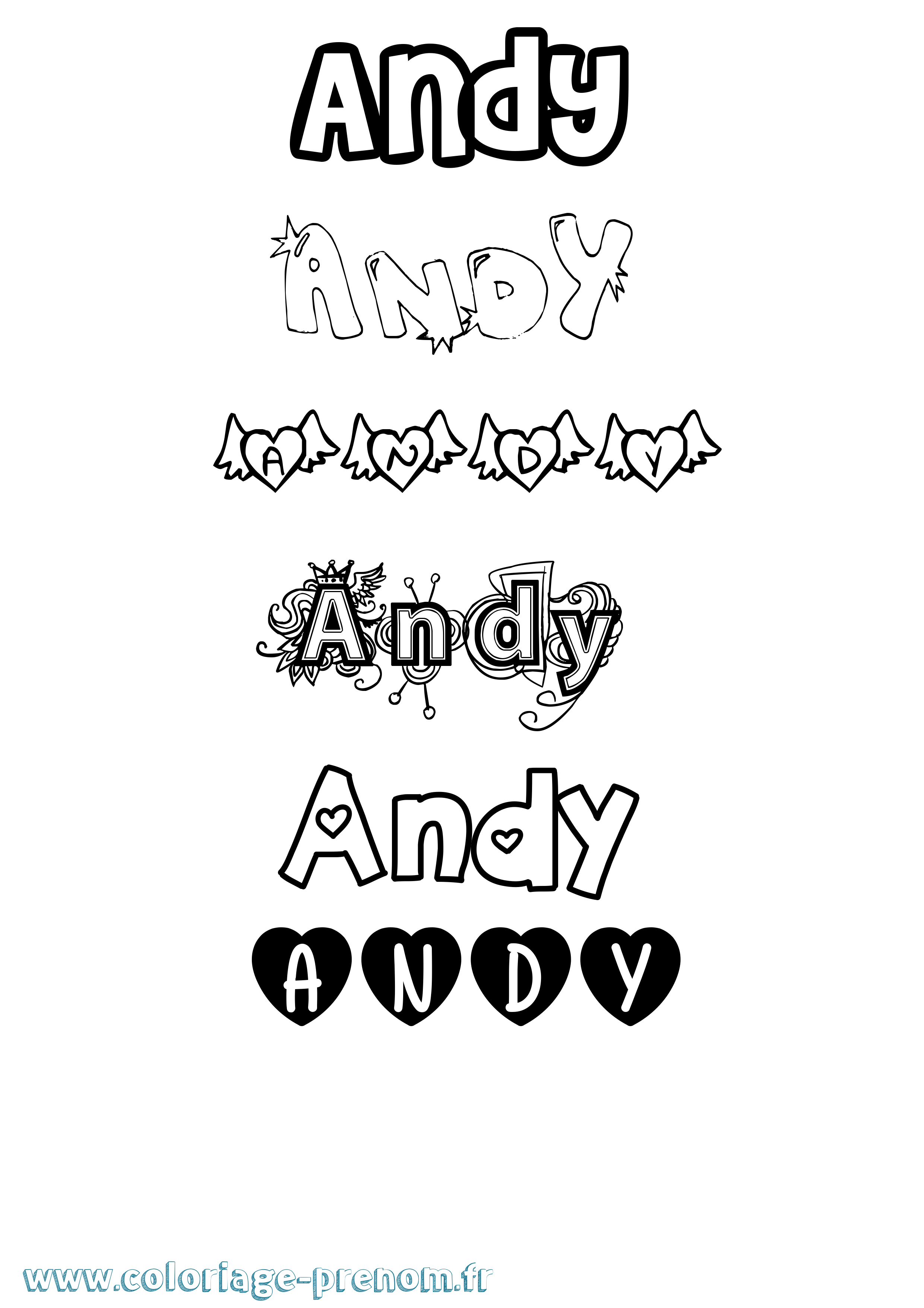 Coloriage prénom Andy Girly
