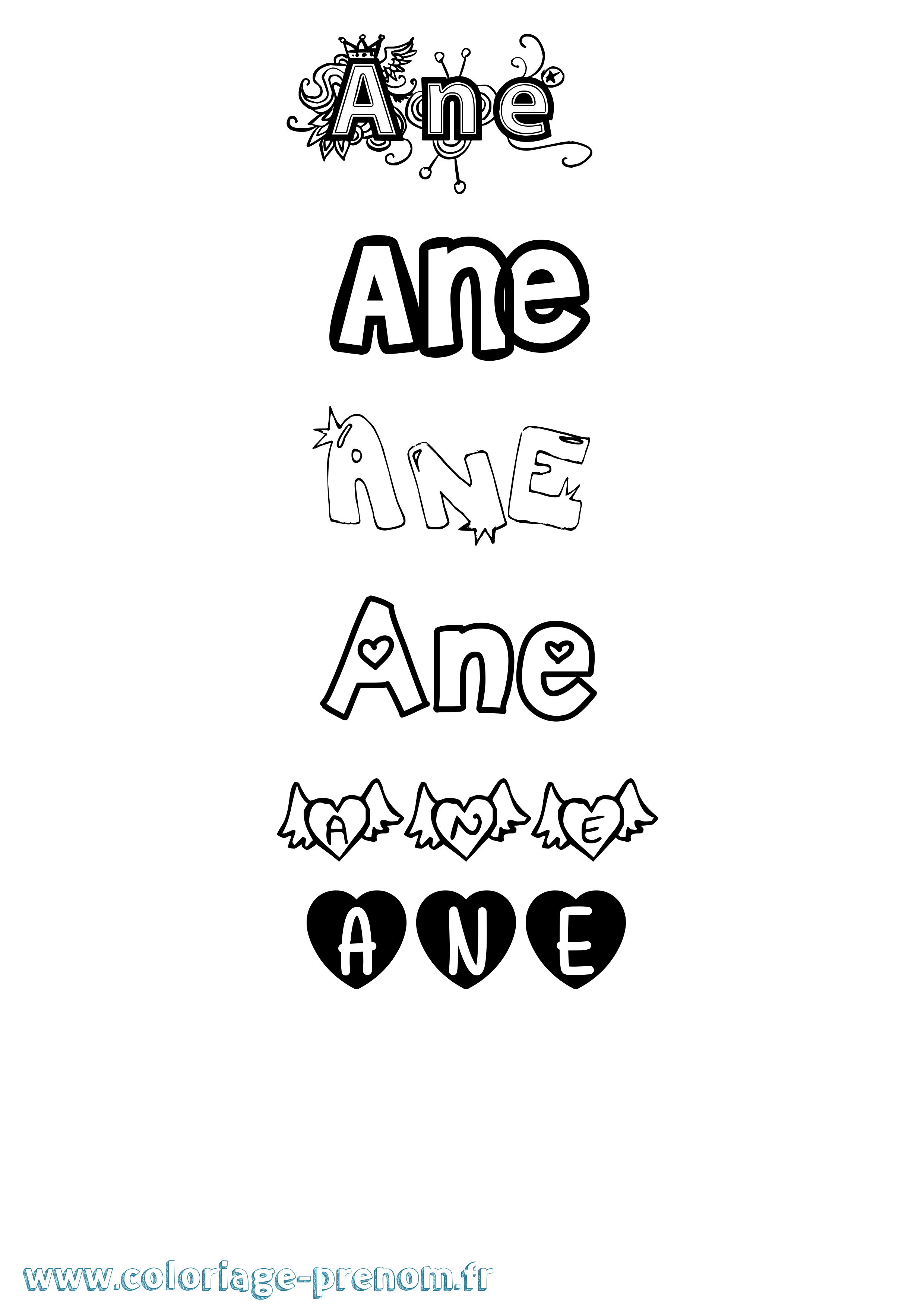 Coloriage Ane Girly Coloriage prénom Ane Girly