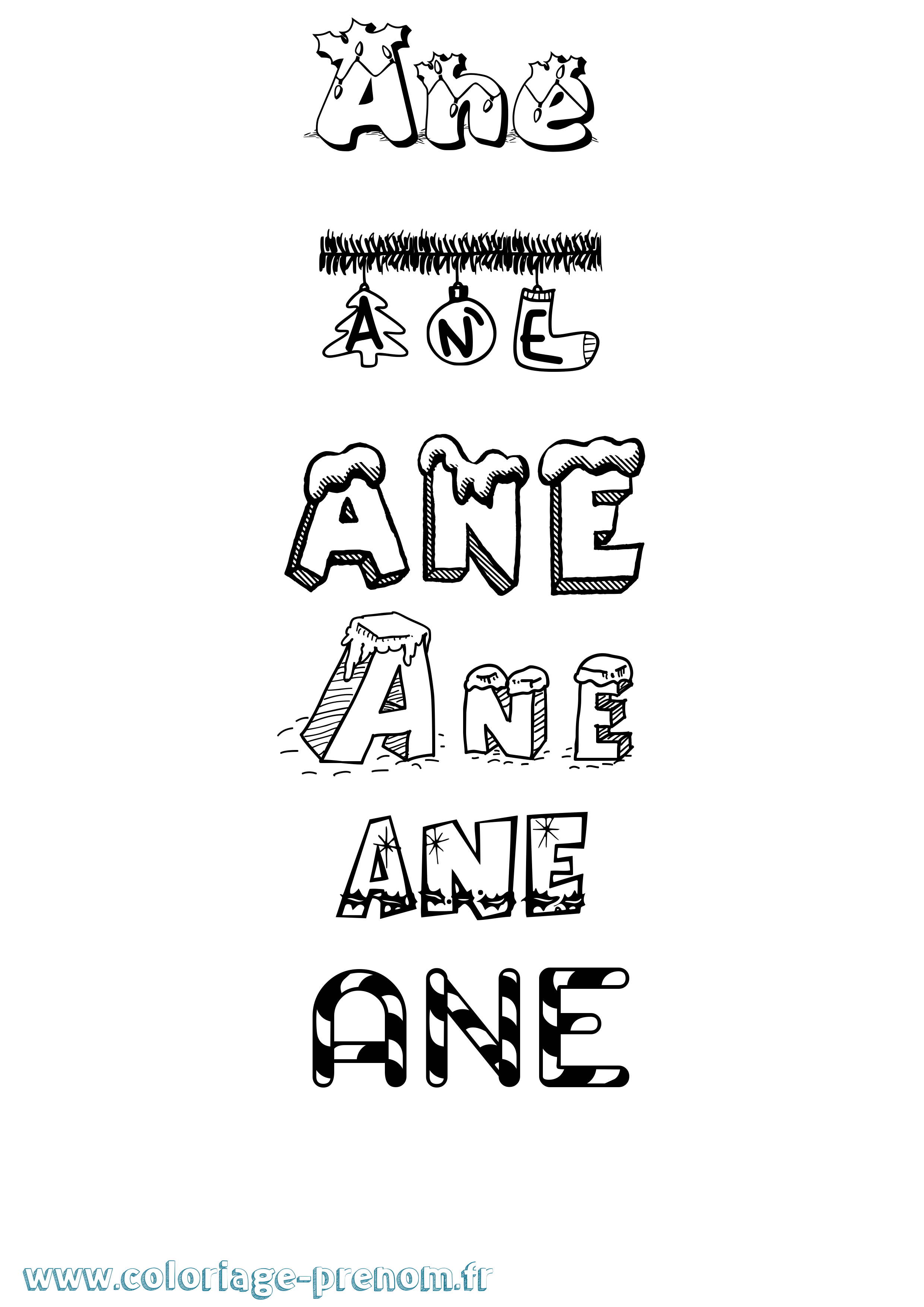 Coloriage Ane Noël Coloriage prénom Ane Noël