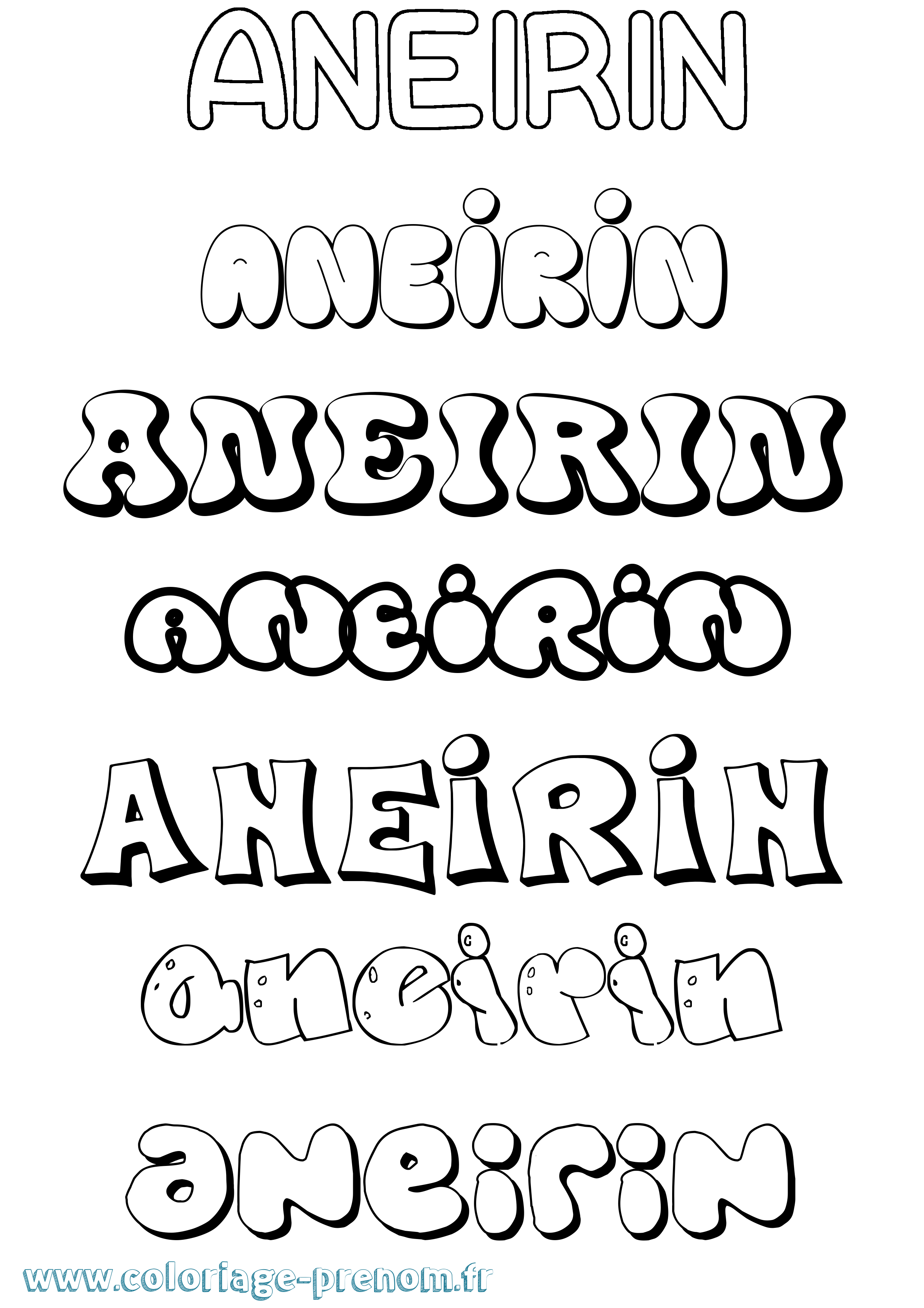 Coloriage prénom Aneirin Bubble
