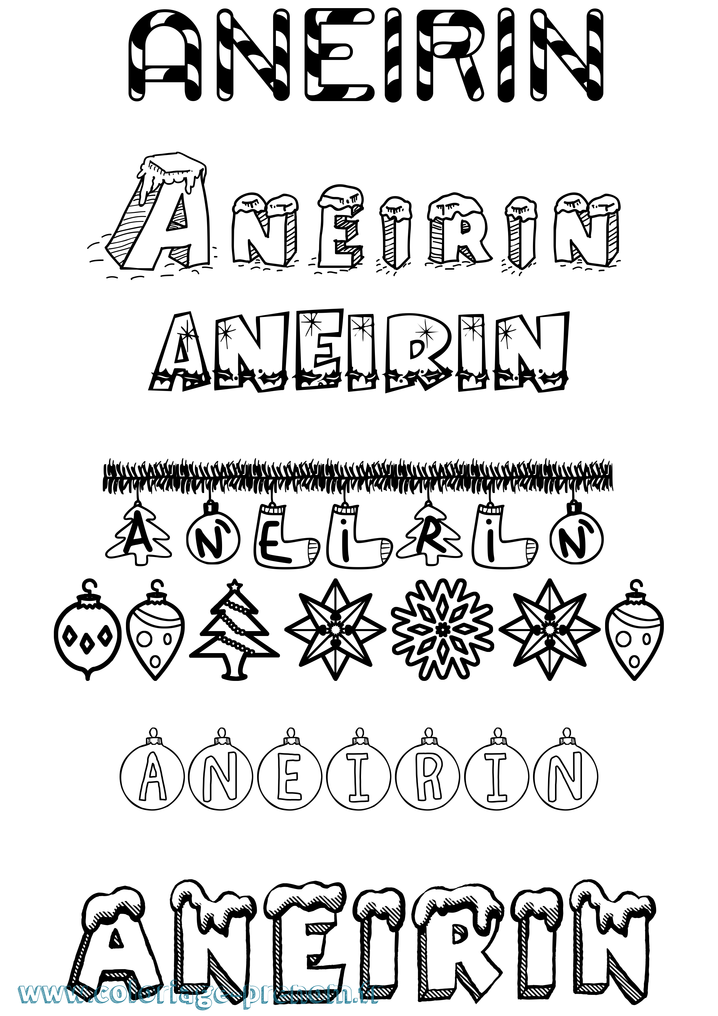 Coloriage prénom Aneirin Noël