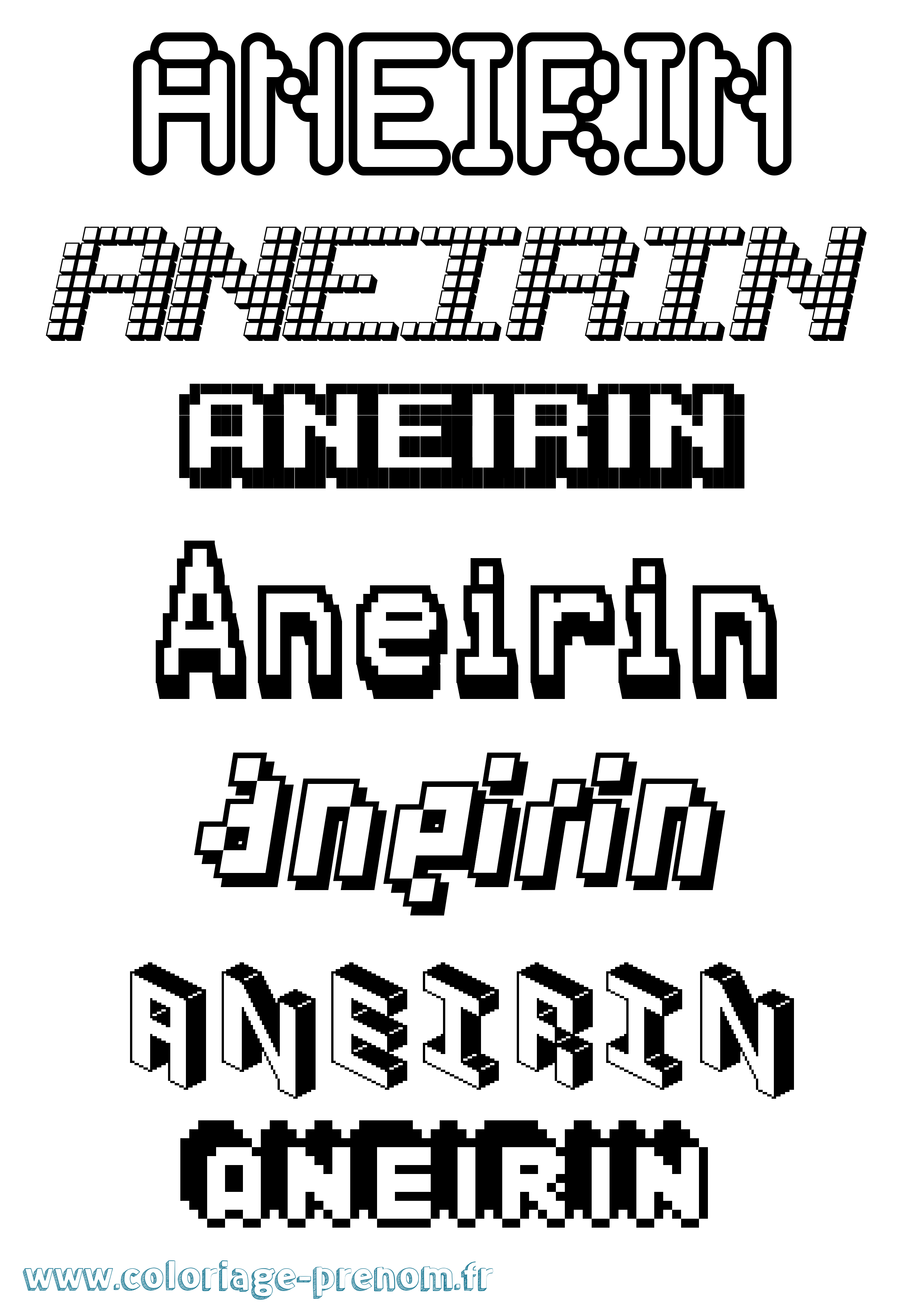 Coloriage prénom Aneirin Pixel