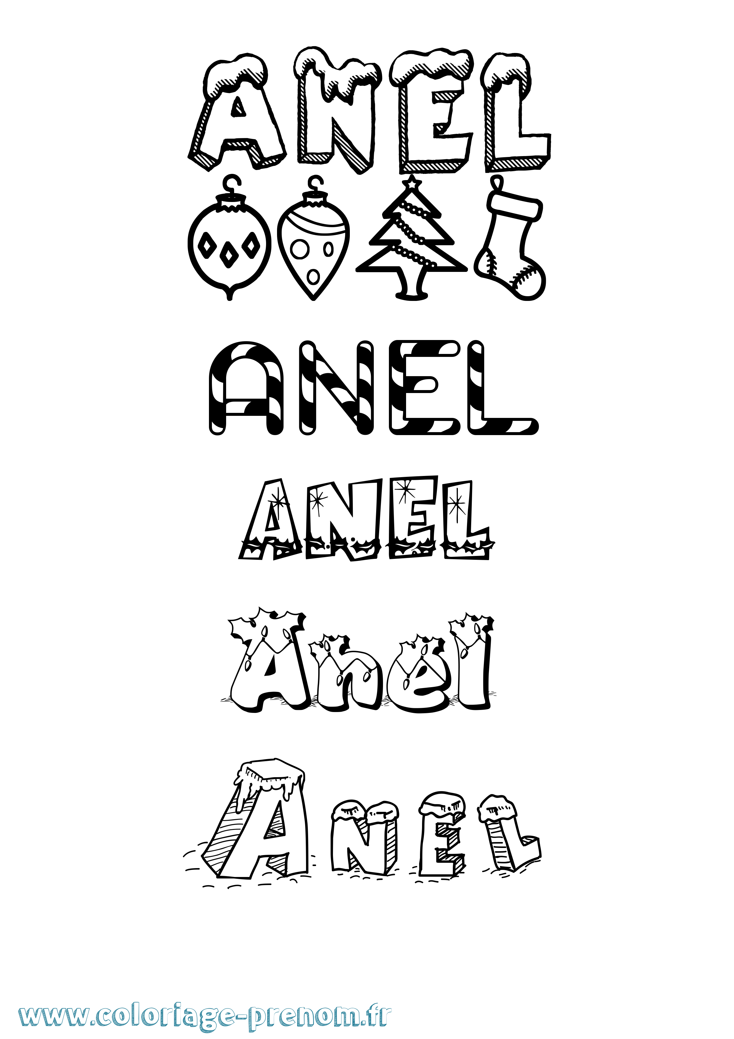 Coloriage Anel Noël Coloriage prénom Anel Noël