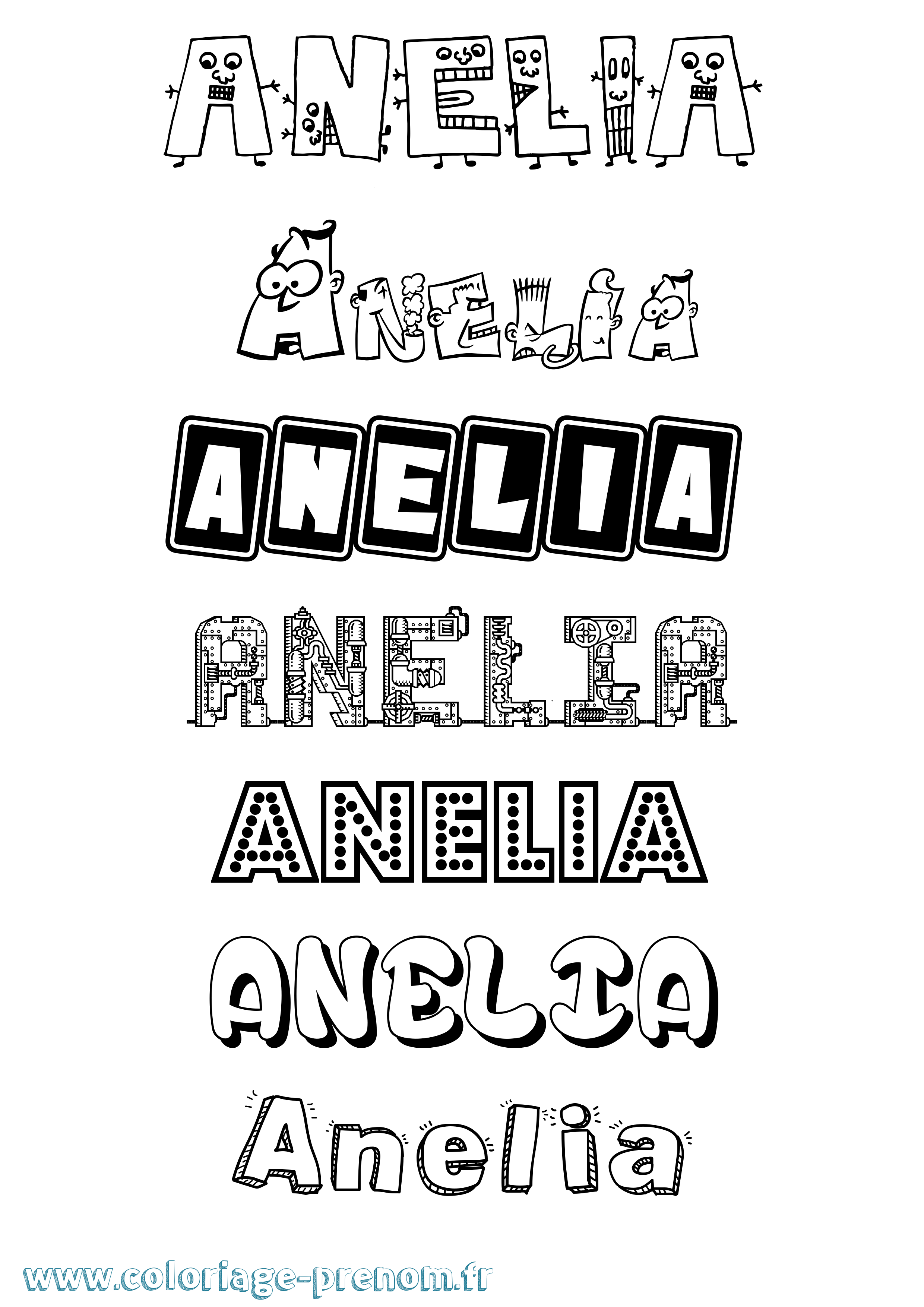 Coloriage prénom Anelia Fun