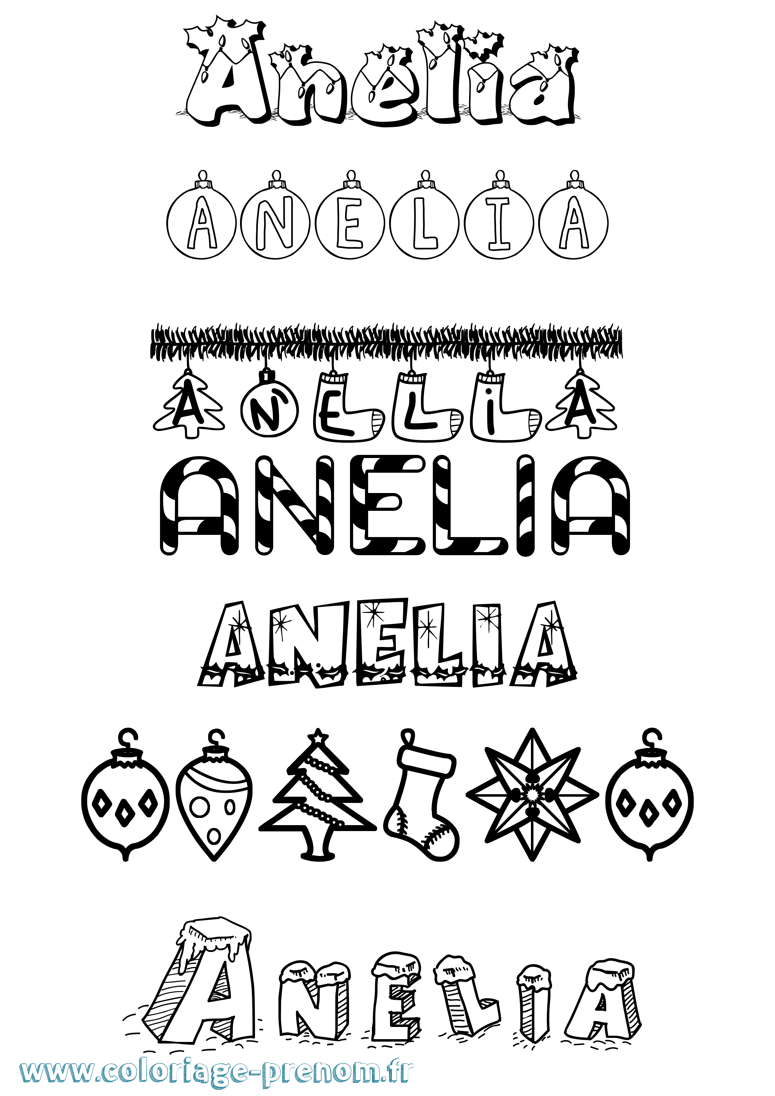 Coloriage prénom Anelia Noël