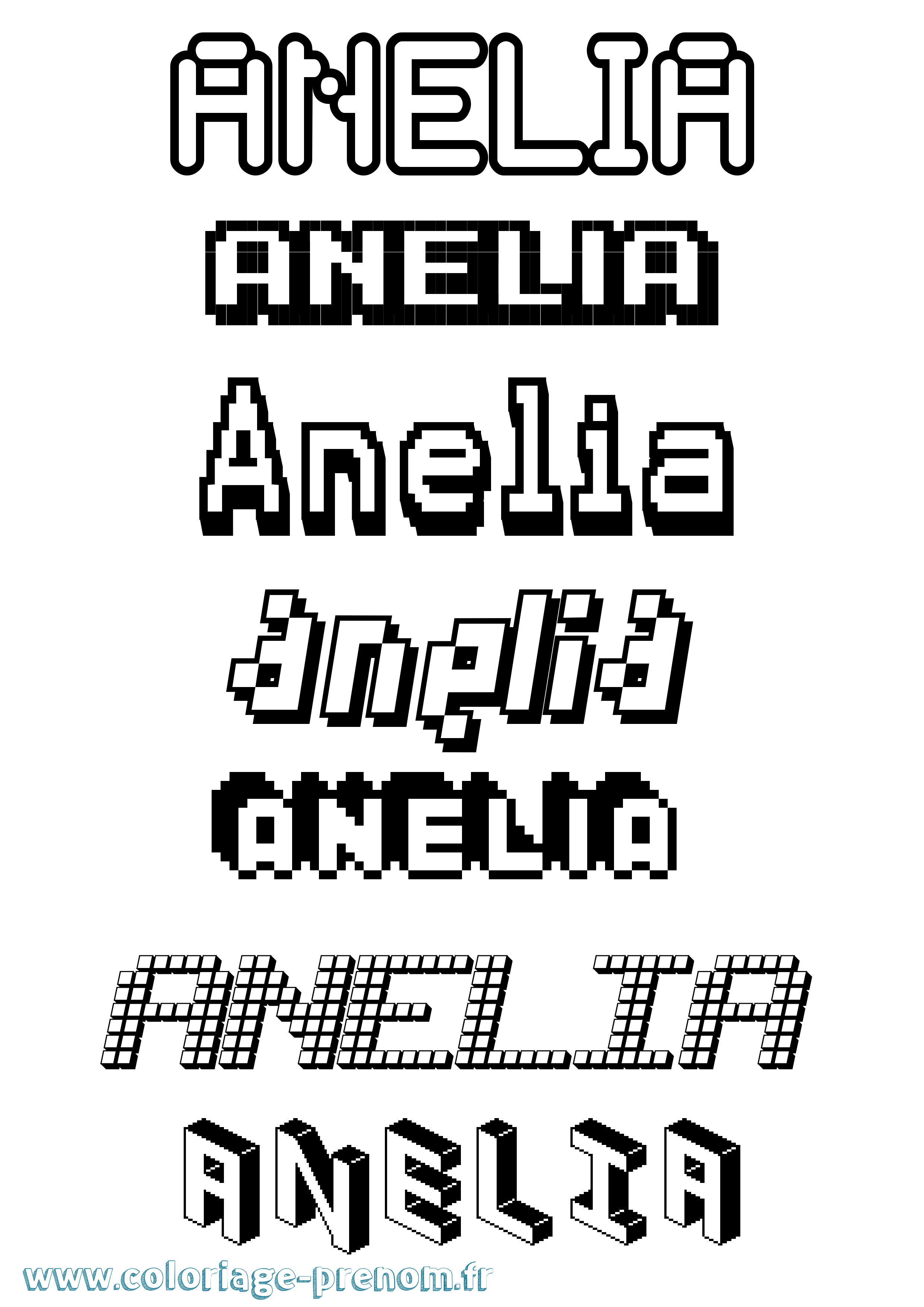 Coloriage prénom Anelia Pixel