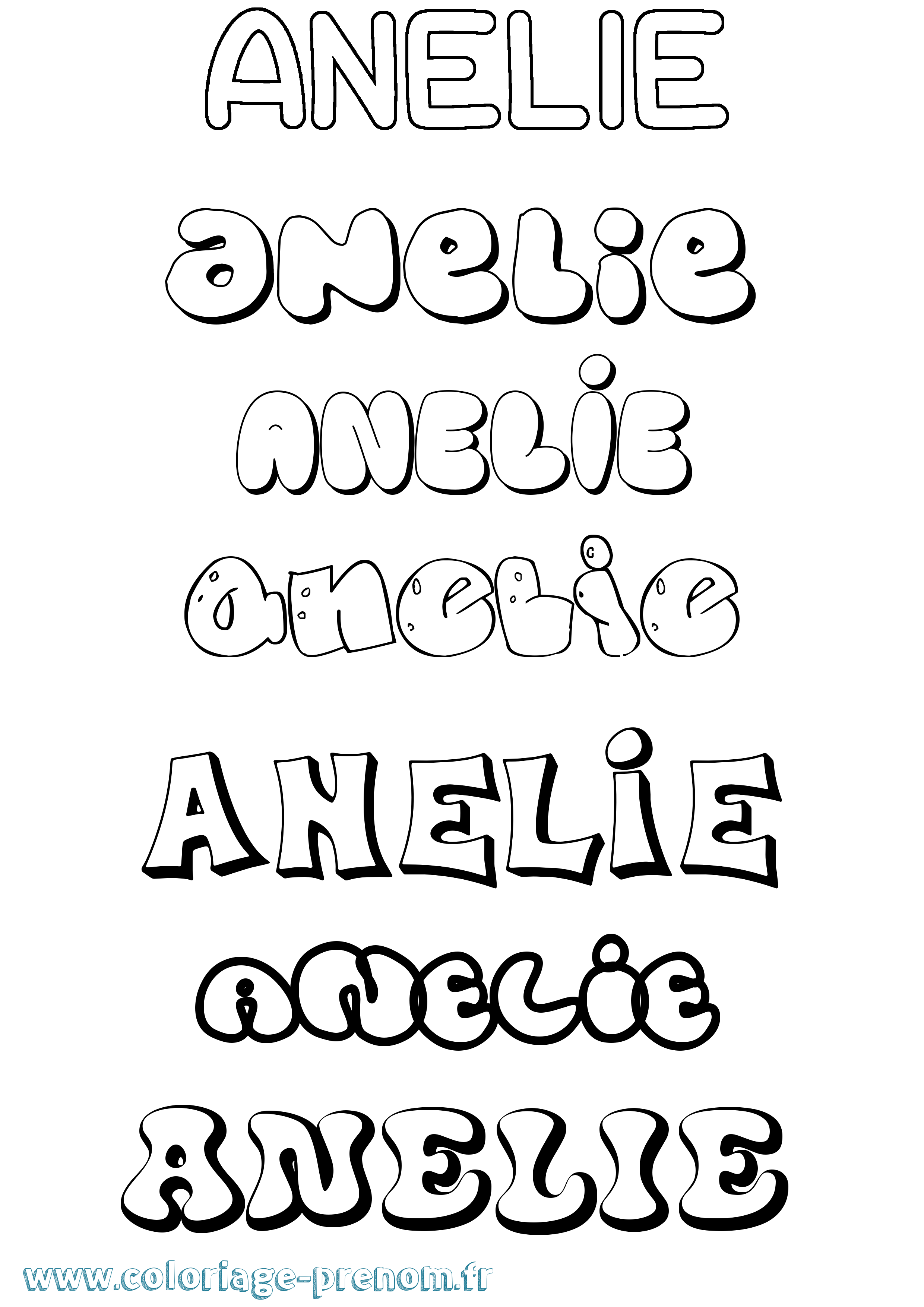 Coloriage prénom Anelie Bubble