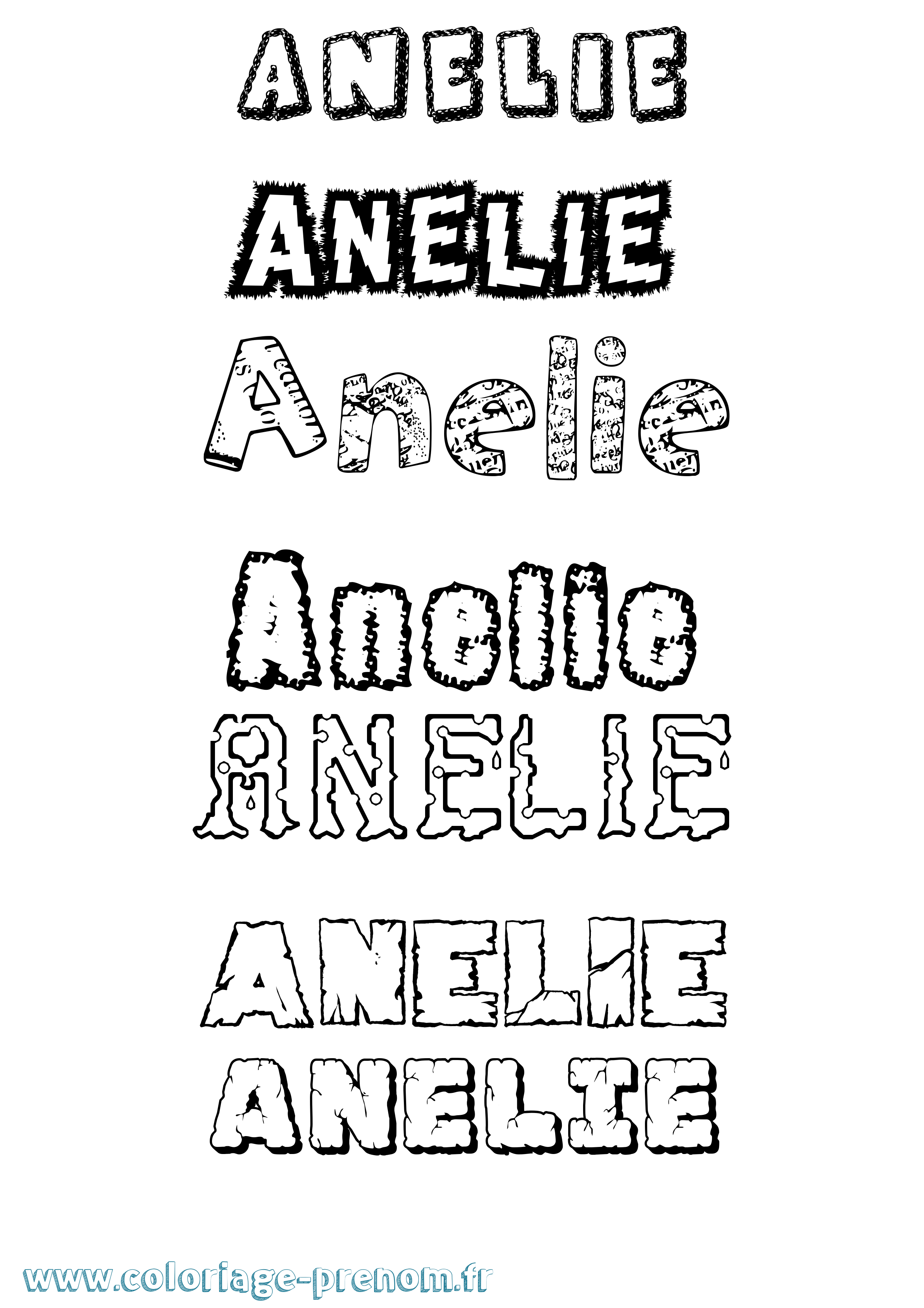Coloriage prénom Anelie Destructuré