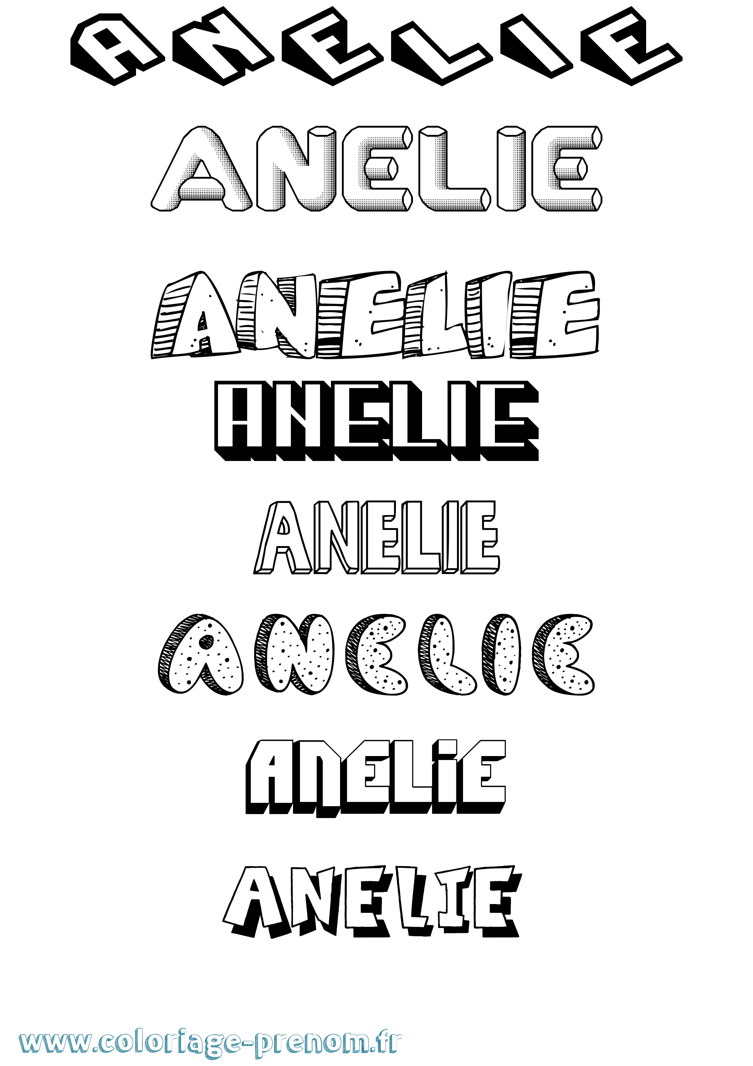 Coloriage Anelie Effet 3D Coloriage prénom Anelie Effet 3D