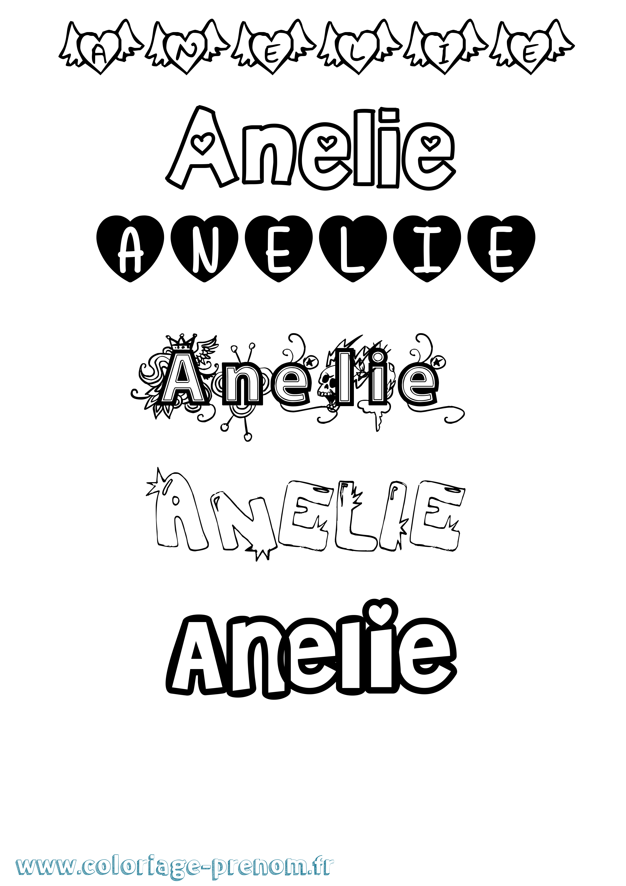 Coloriage prénom Anelie Girly