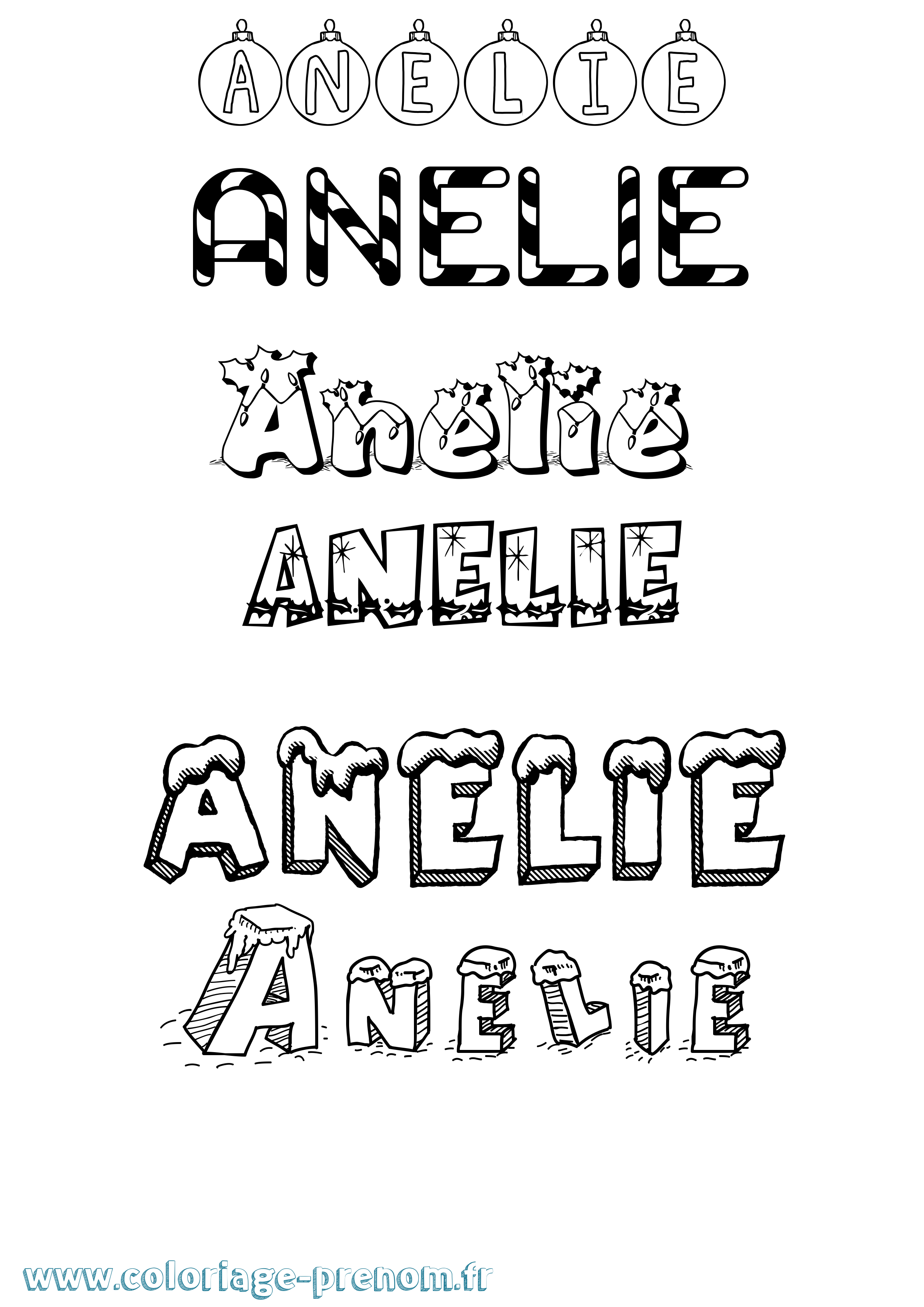 Coloriage prénom Anelie Noël