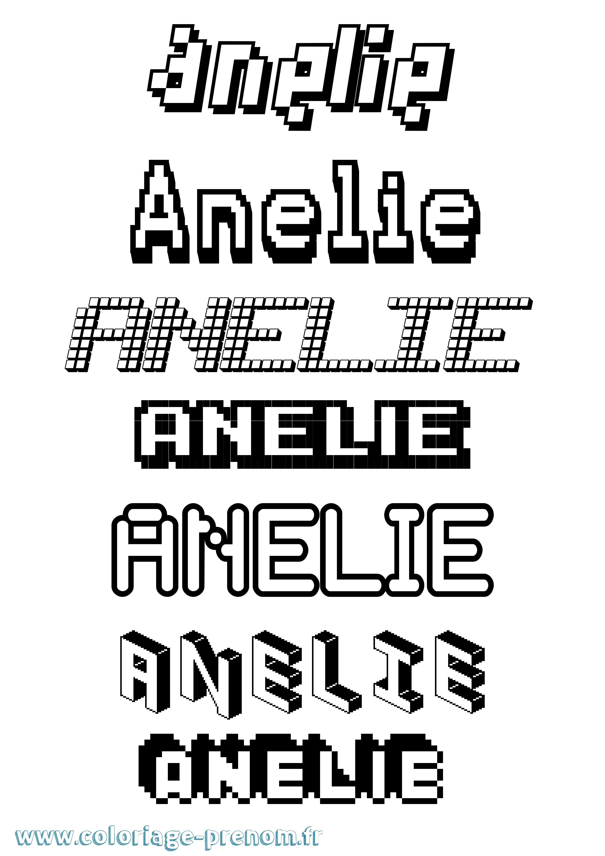 Coloriage prénom Anelie Pixel