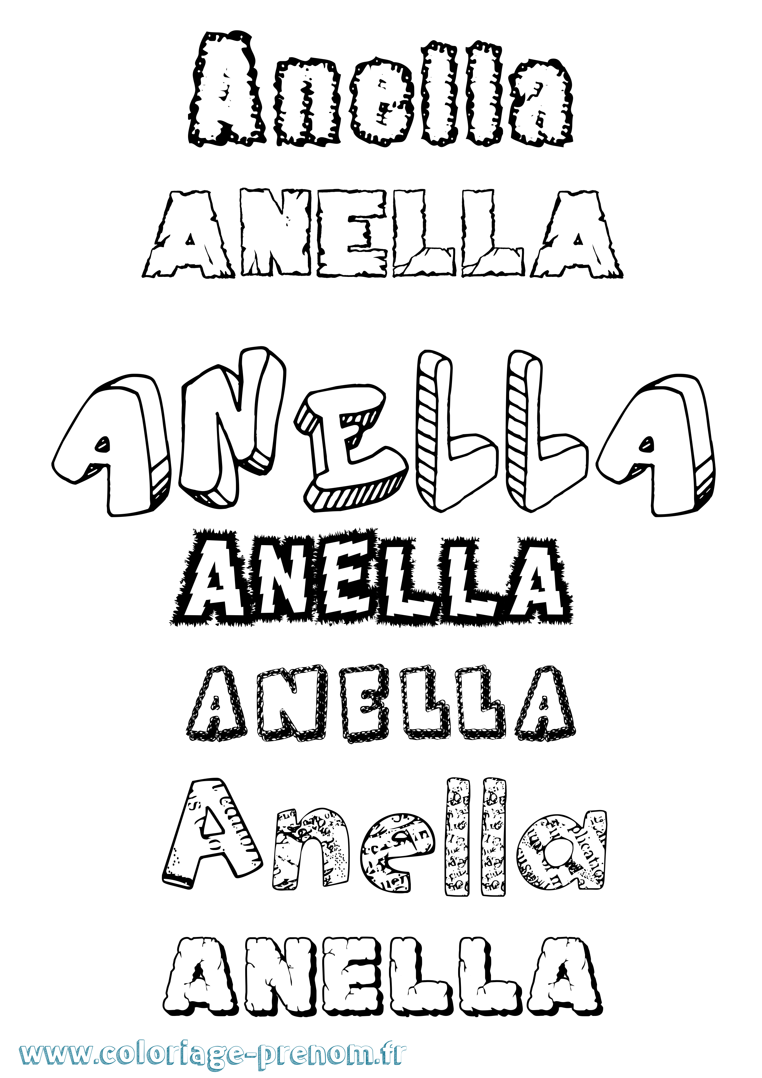 Coloriage prénom Anella Destructuré