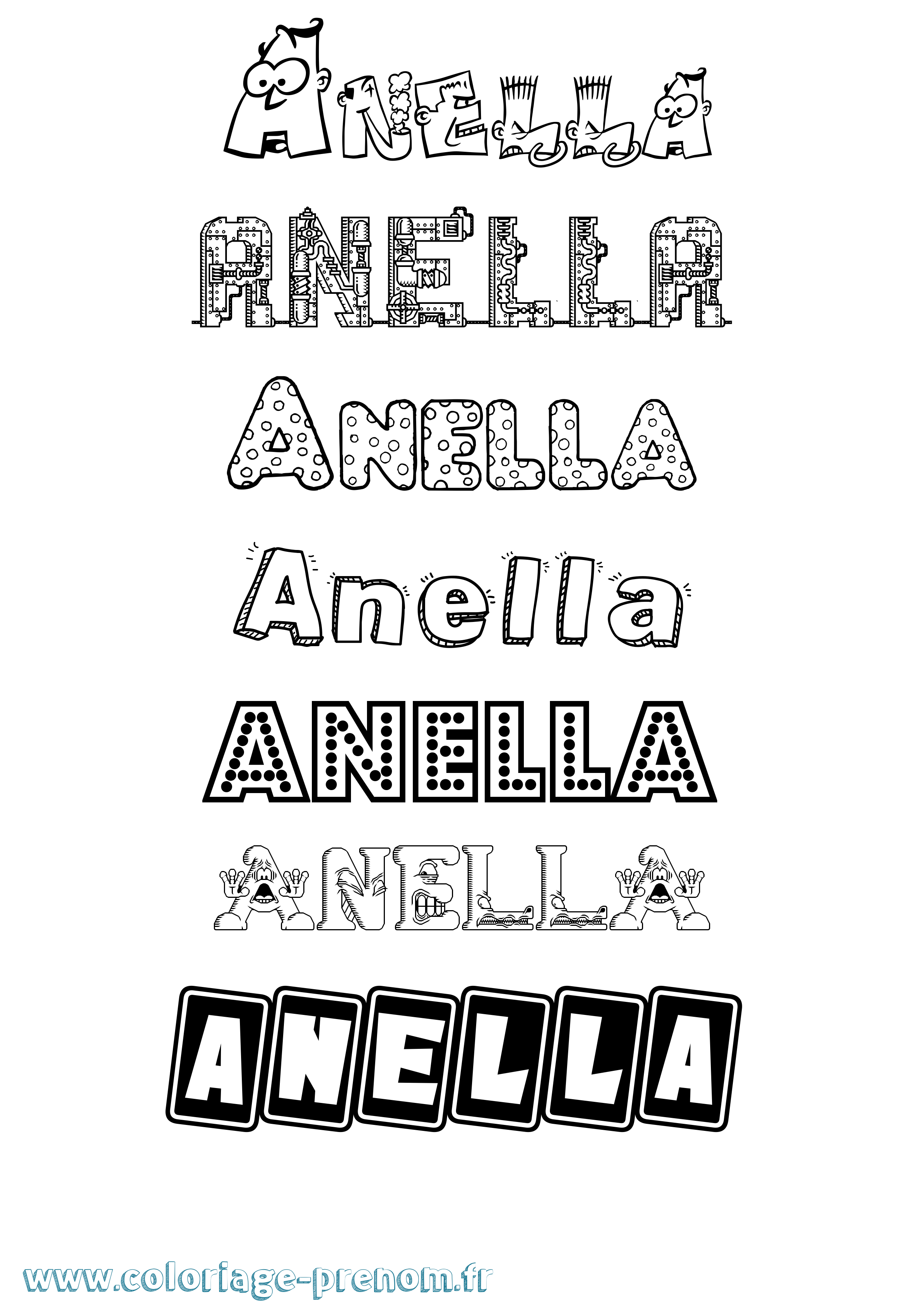 Coloriage prénom Anella Fun