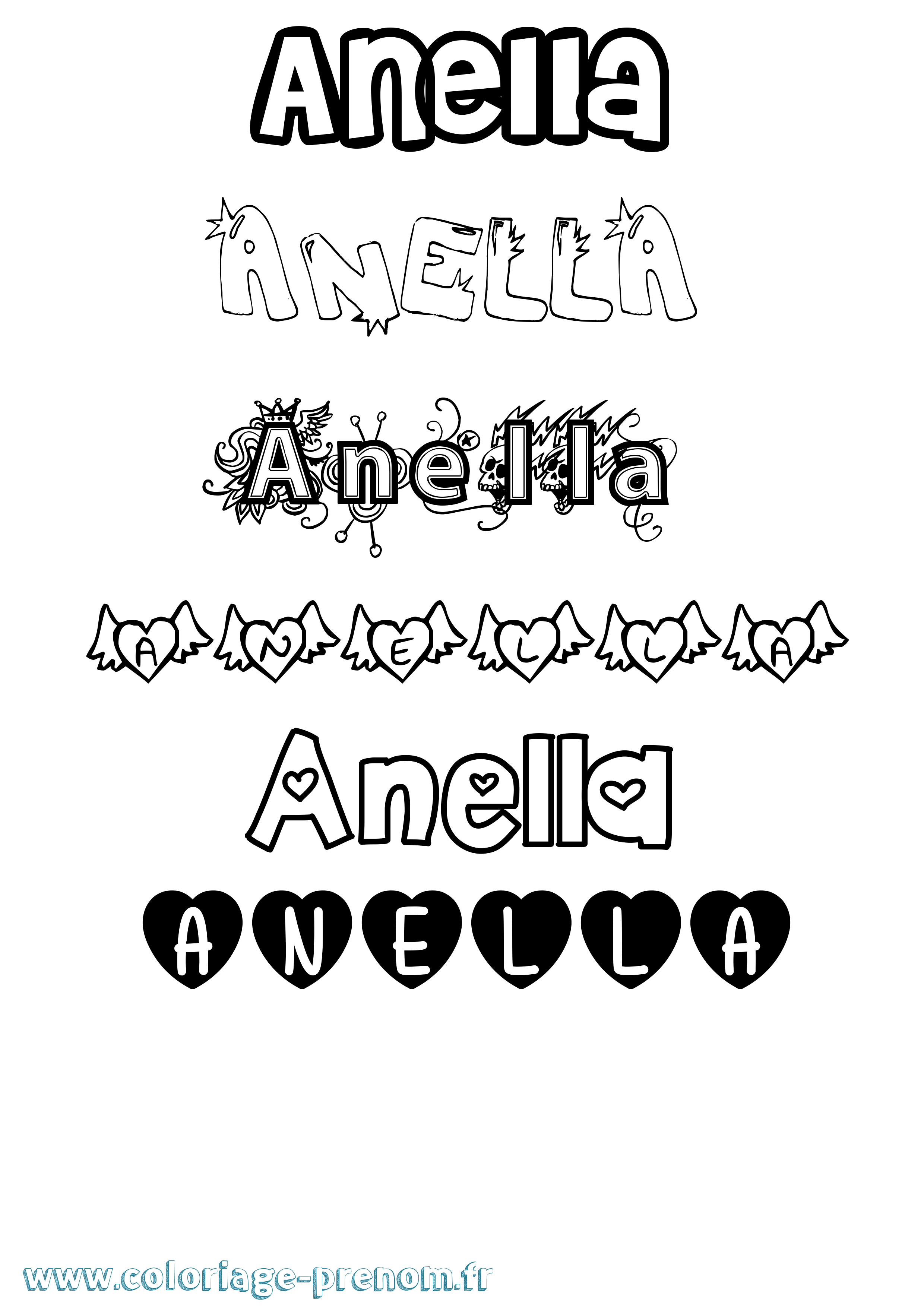 Coloriage prénom Anella Girly