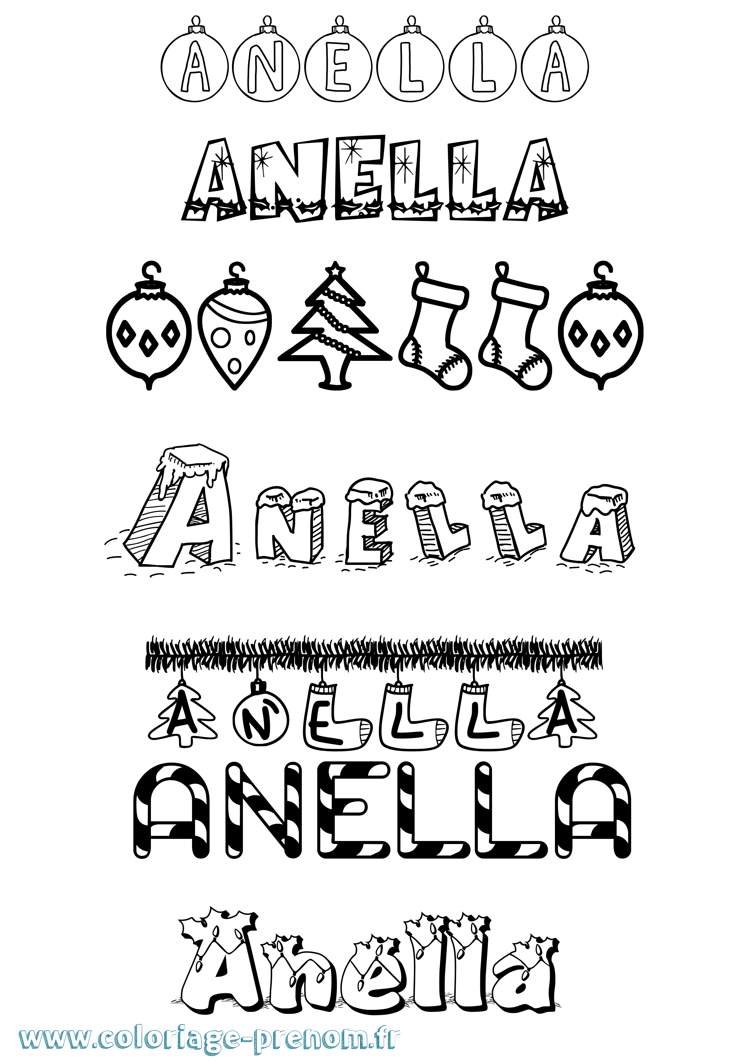 Coloriage prénom Anella Noël