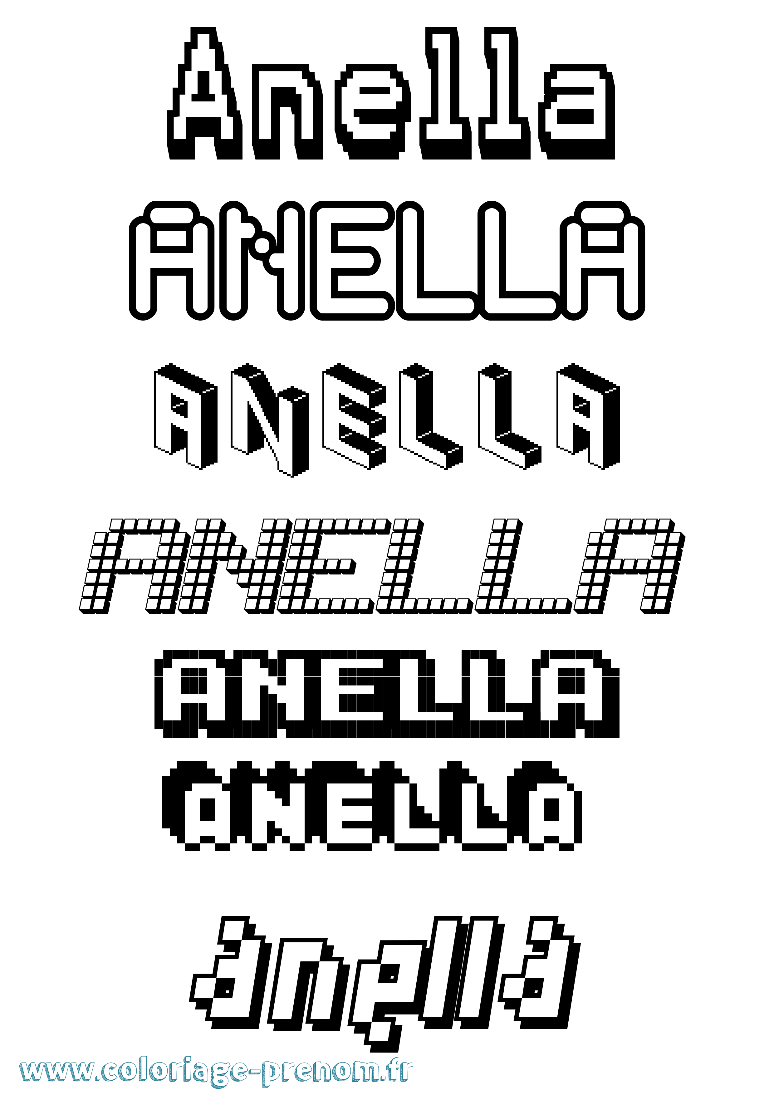 Coloriage prénom Anella Pixel