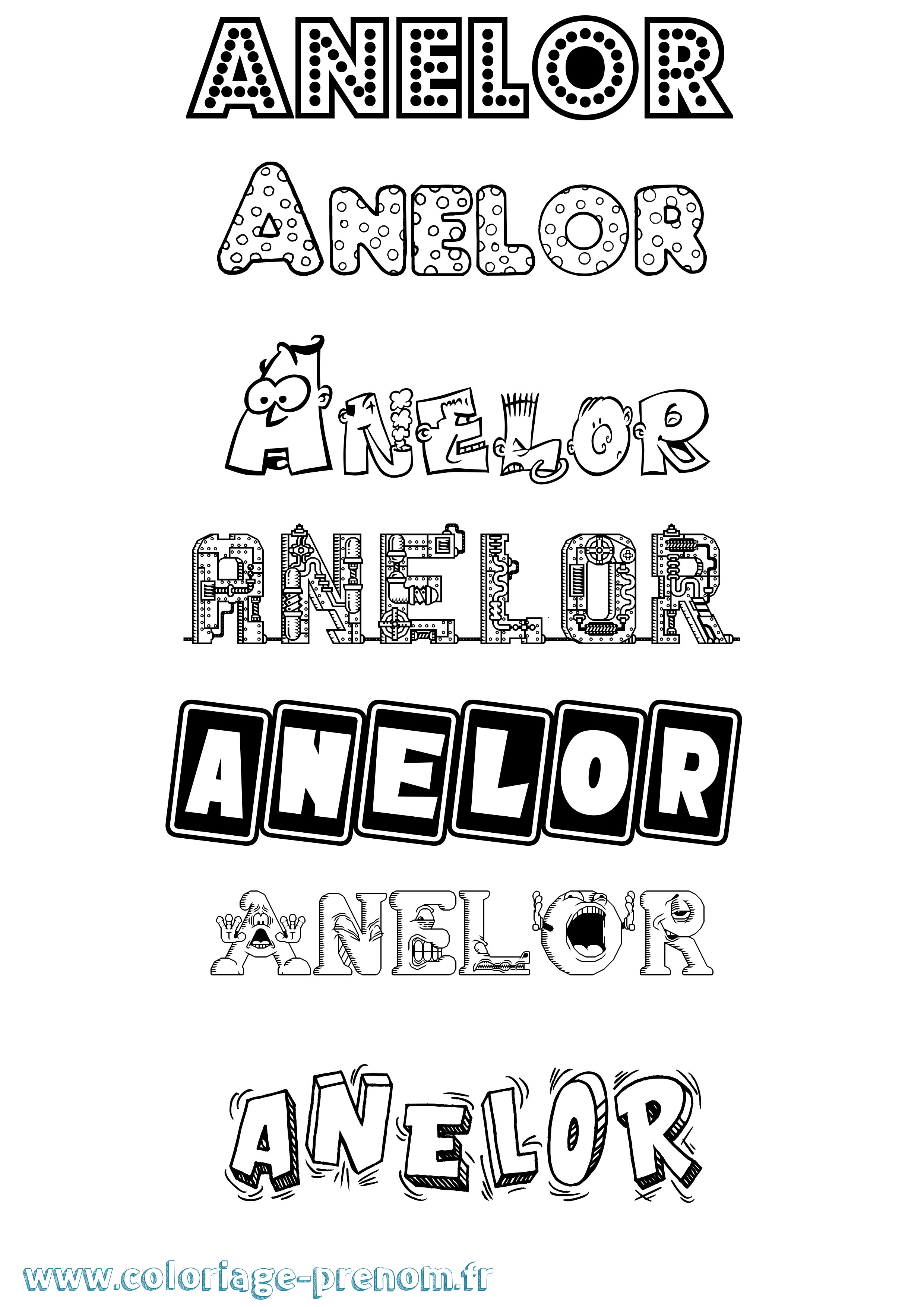 Coloriage prénom Anelor Fun