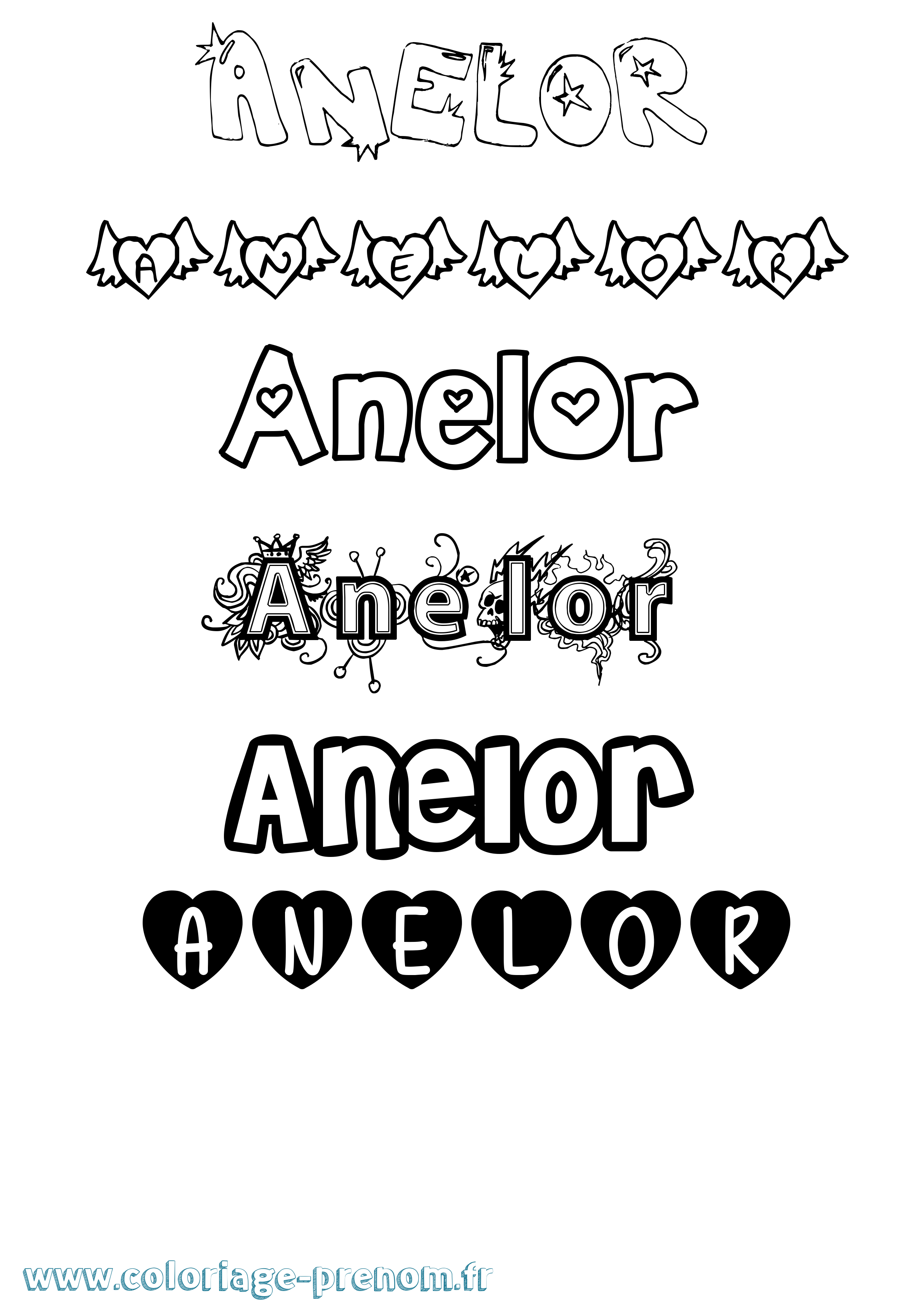 Coloriage prénom Anelor Girly