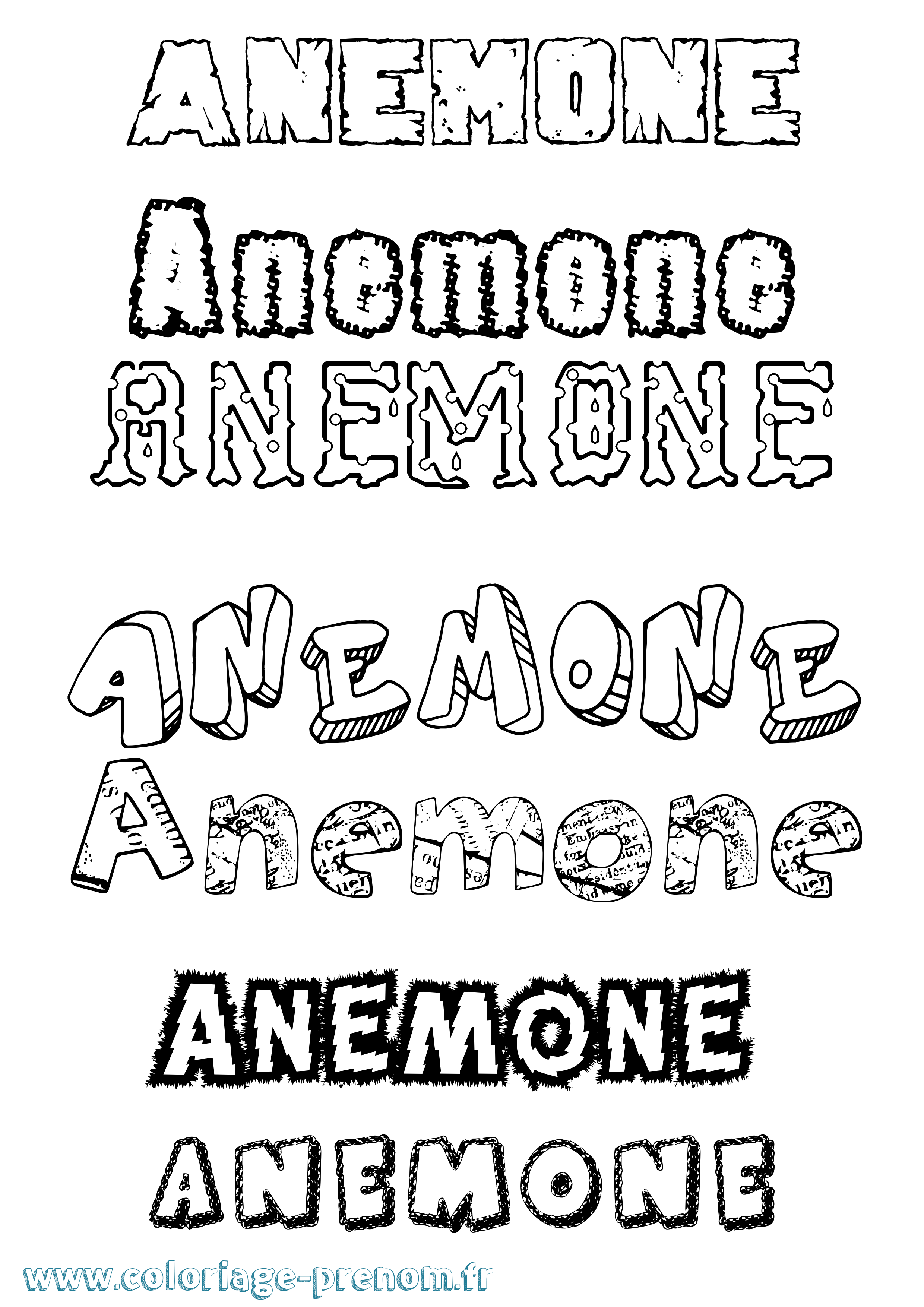 Coloriage prénom Anemone Destructuré
