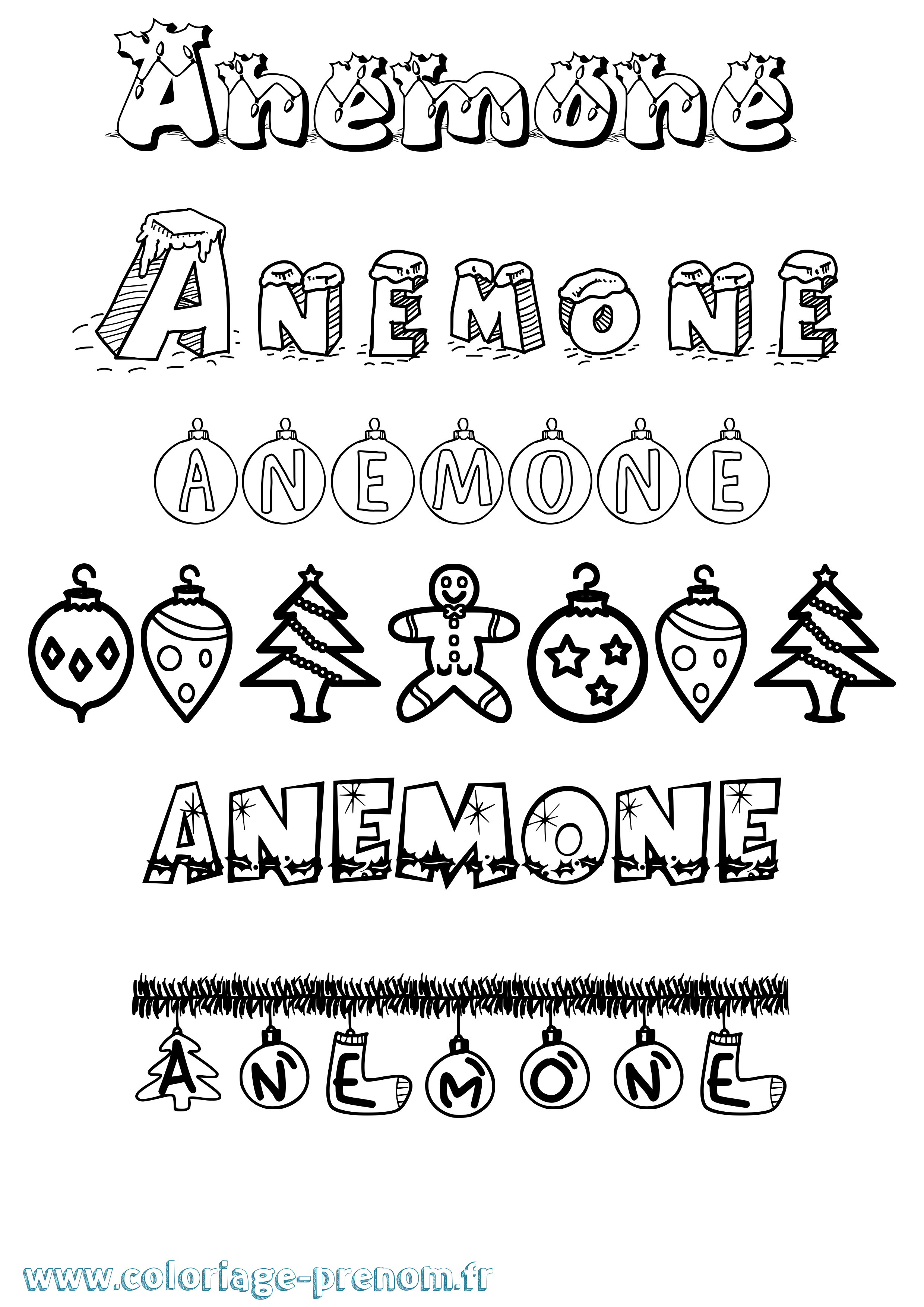 Coloriage prénom Anemone Noël