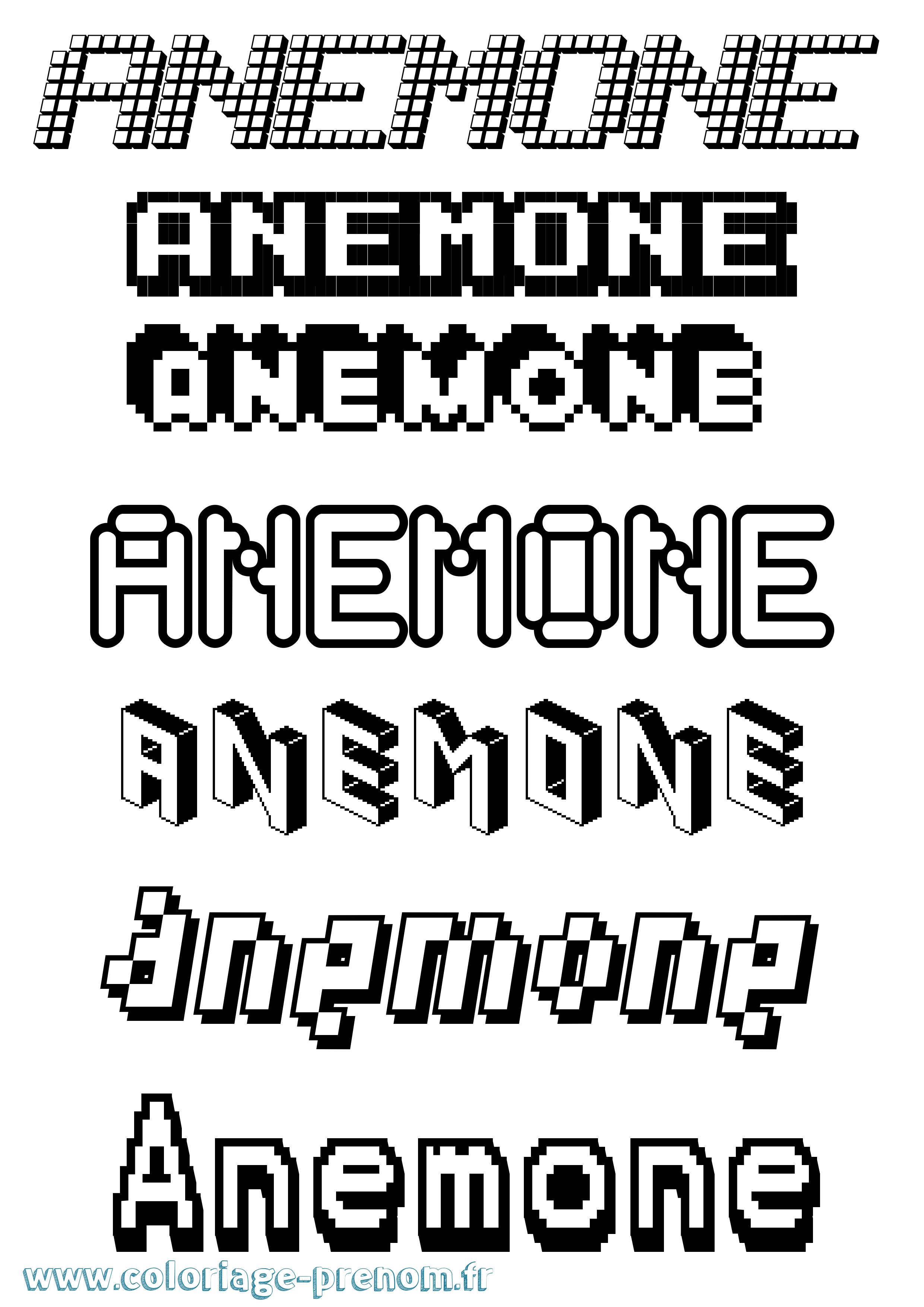 Coloriage prénom Anemone Pixel