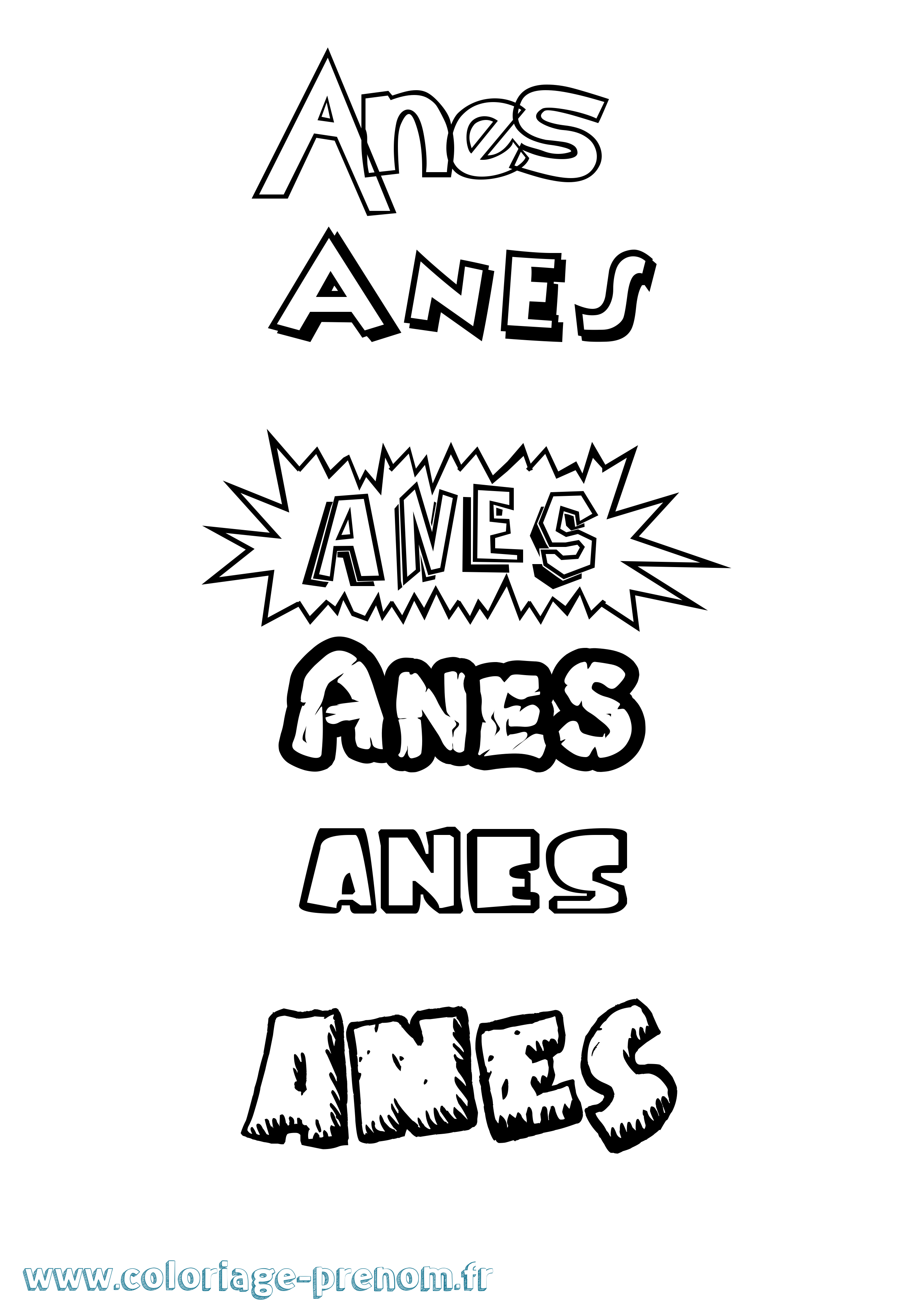 Coloriage Anes Dessin Animé Coloriage prénom Anes Dessin Animé