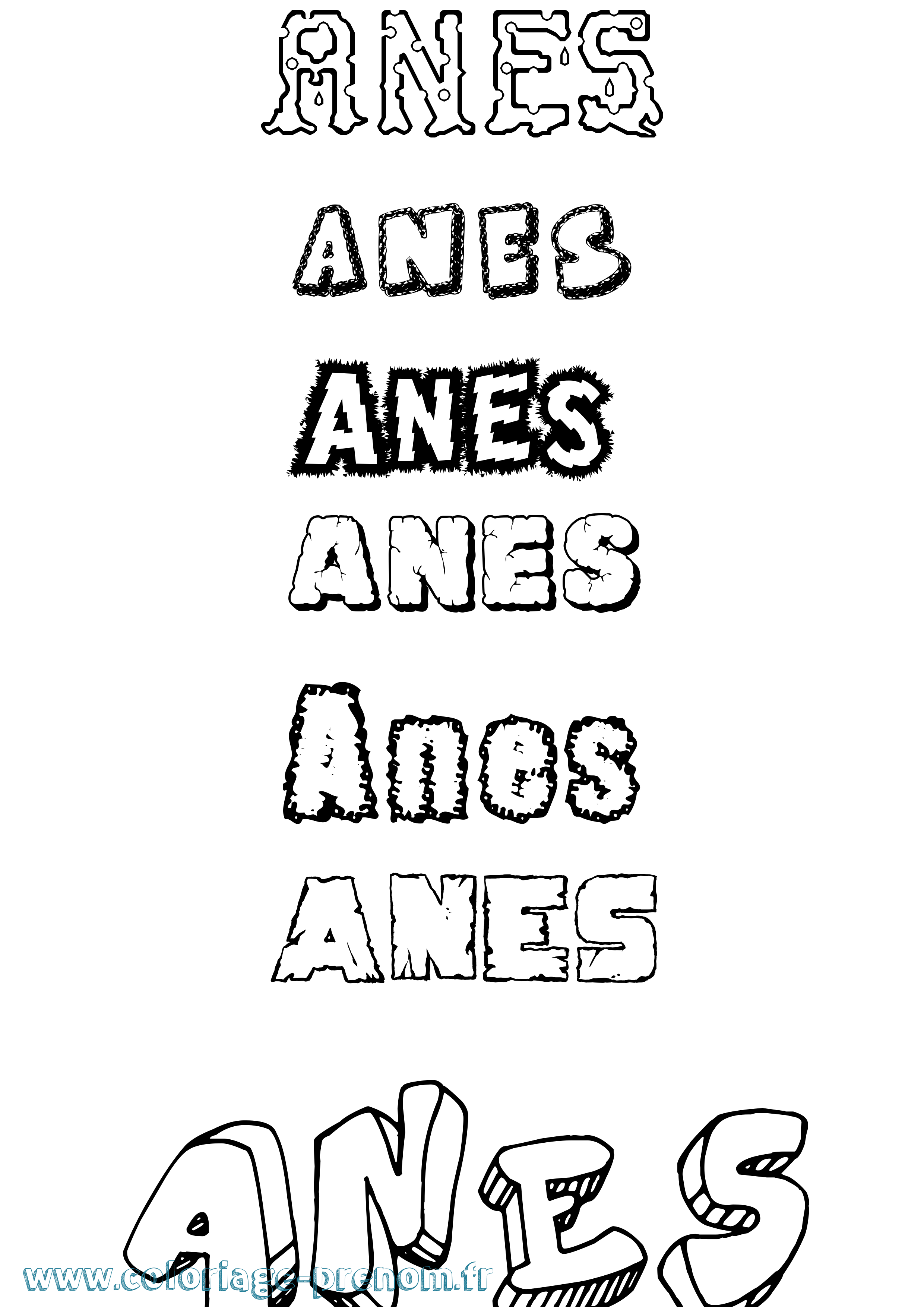 Coloriage Anes Destructuré Coloriage prénom Anes Destructuré