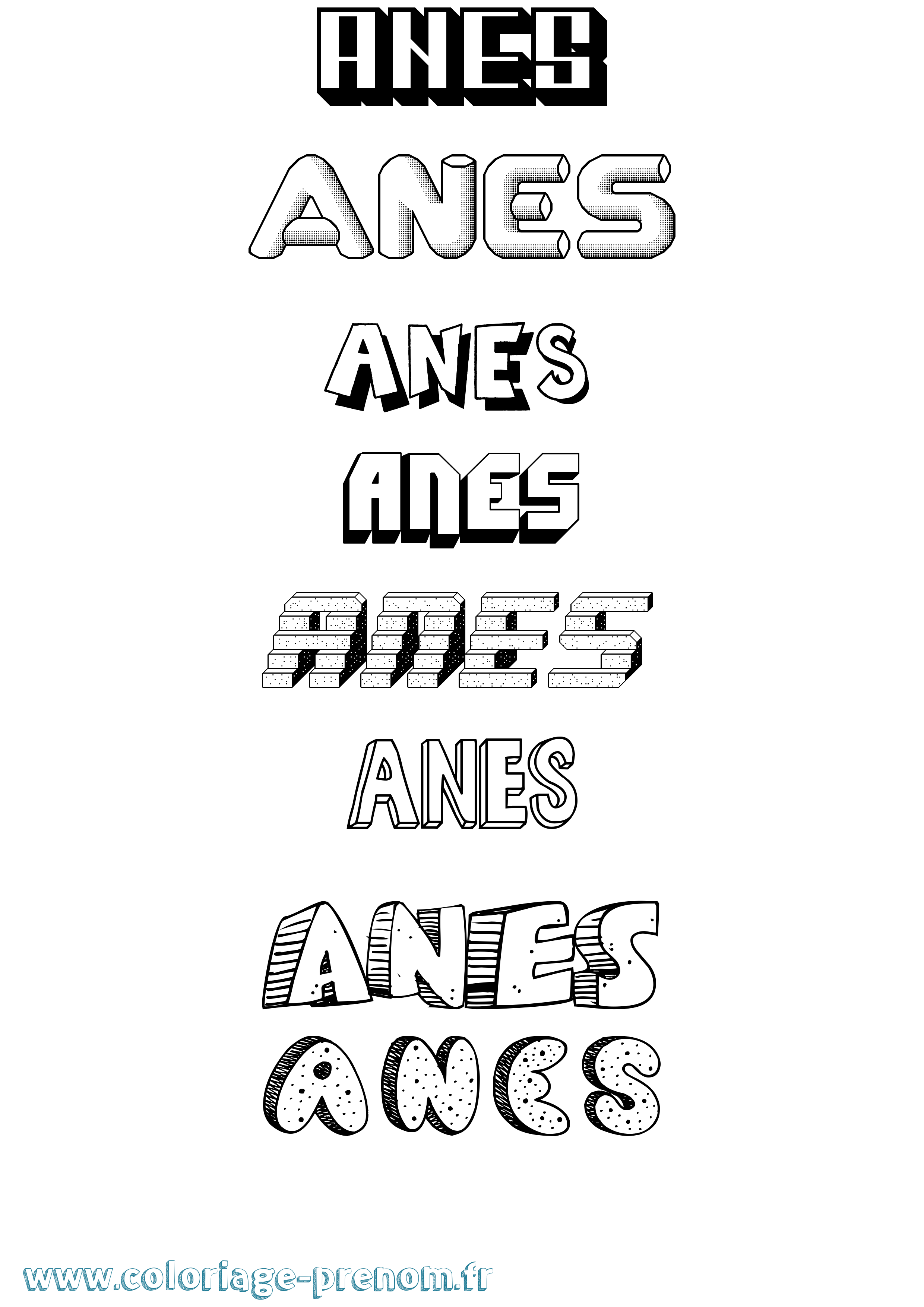 Coloriage Anes Effet 3D Coloriage prénom Anes Effet 3D