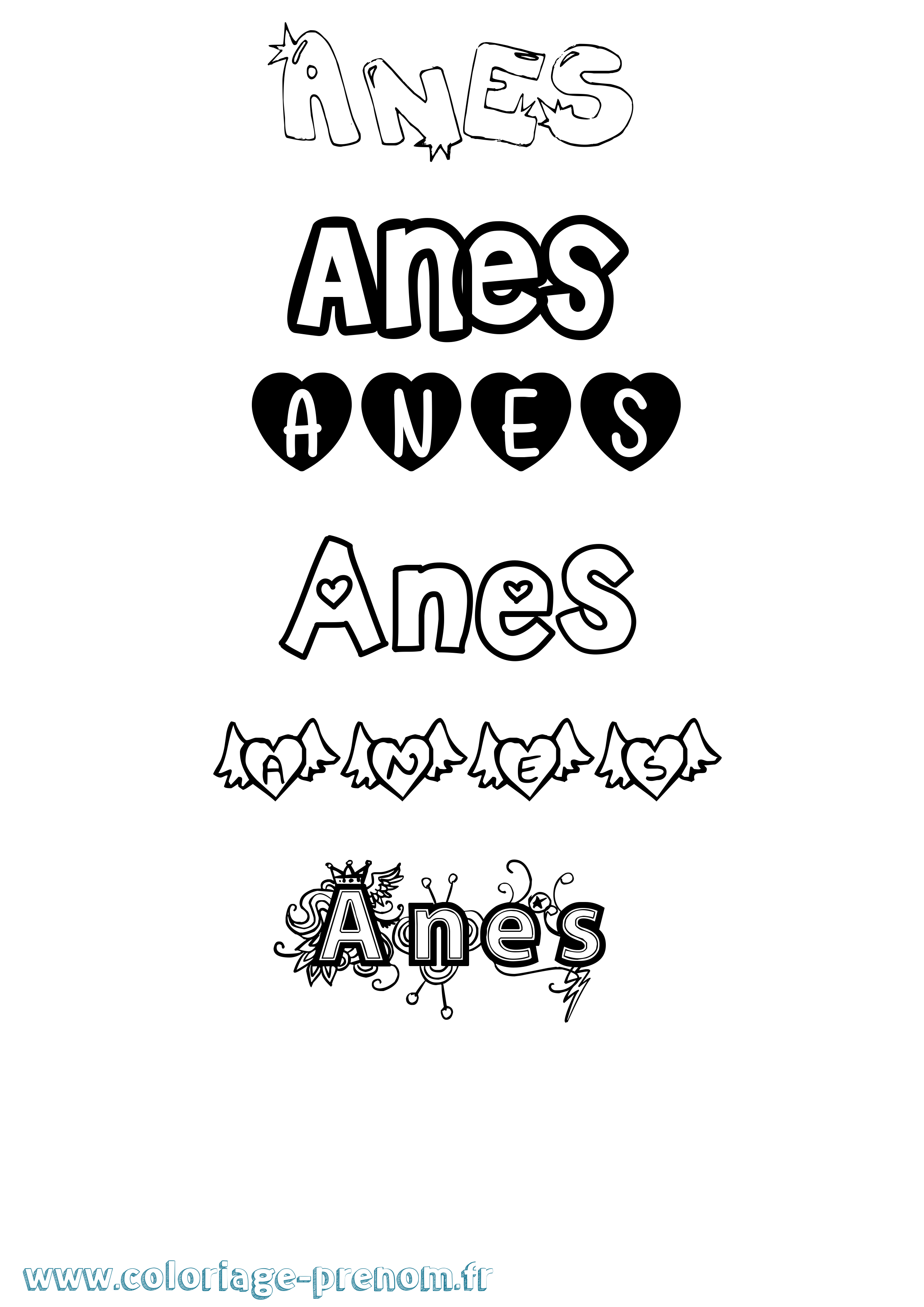 Coloriage Anes Girly Coloriage prénom Anes Girly