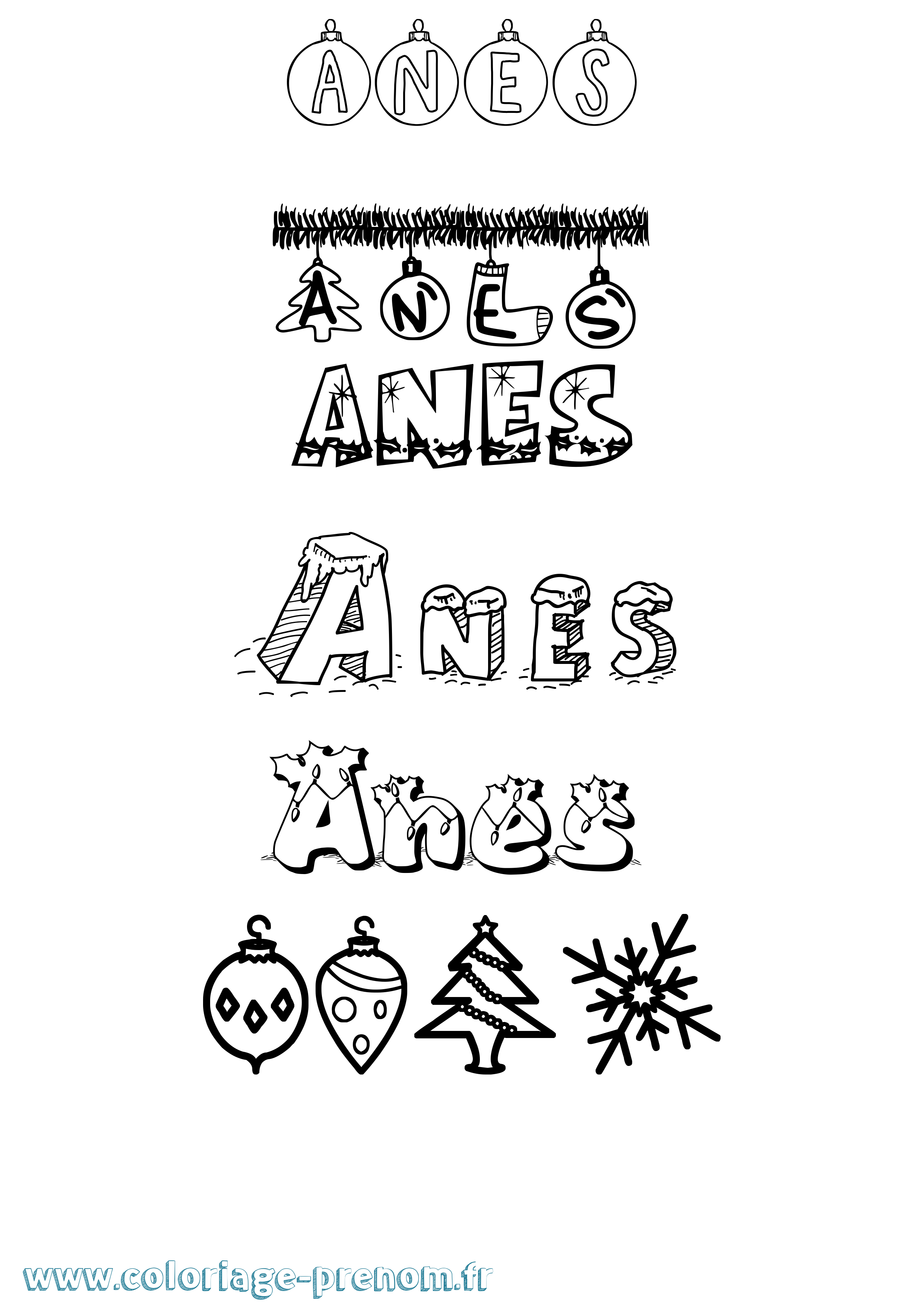 Coloriage Anes Noël Coloriage prénom Anes Noël