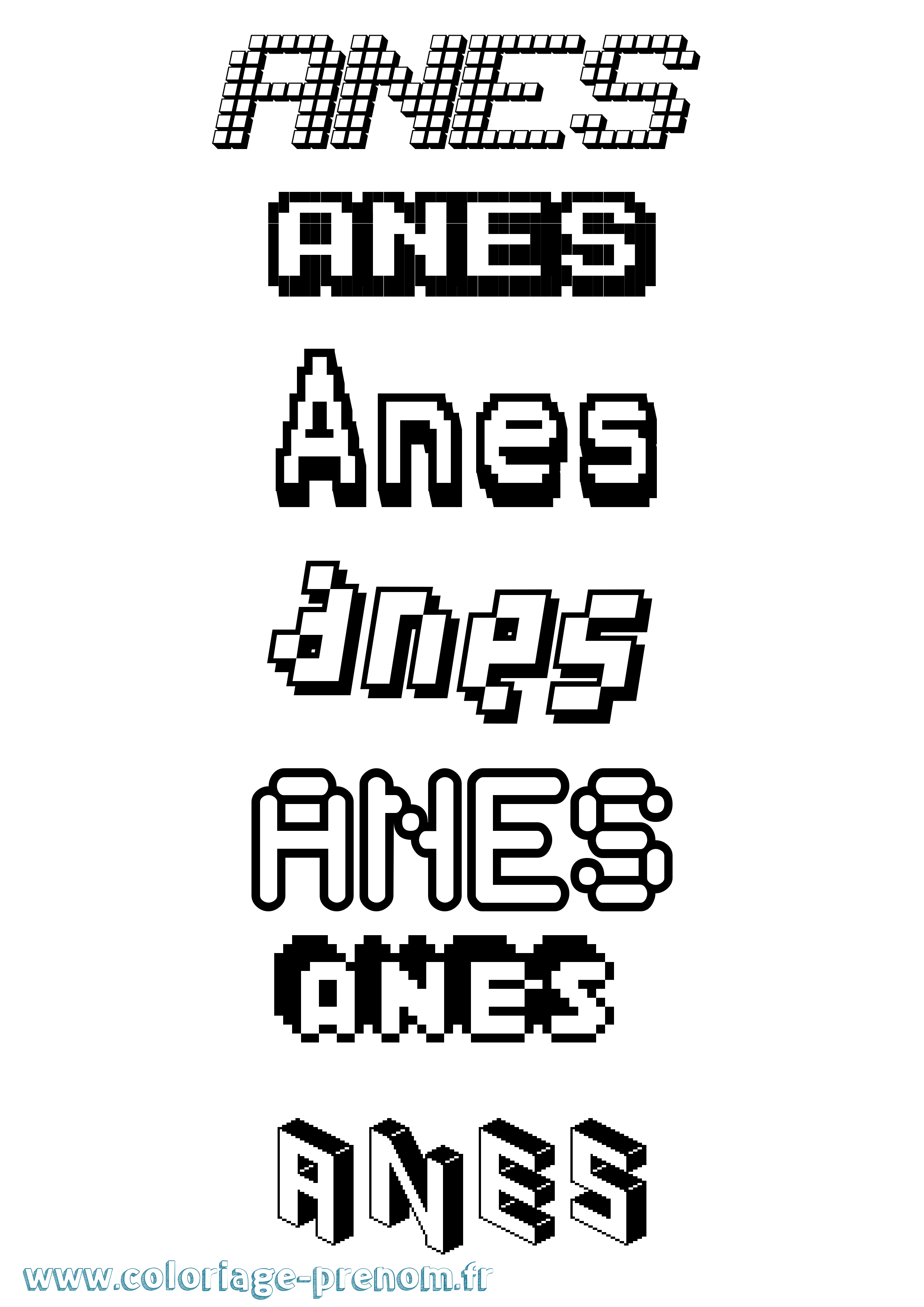 Coloriage prénom Anes Pixel