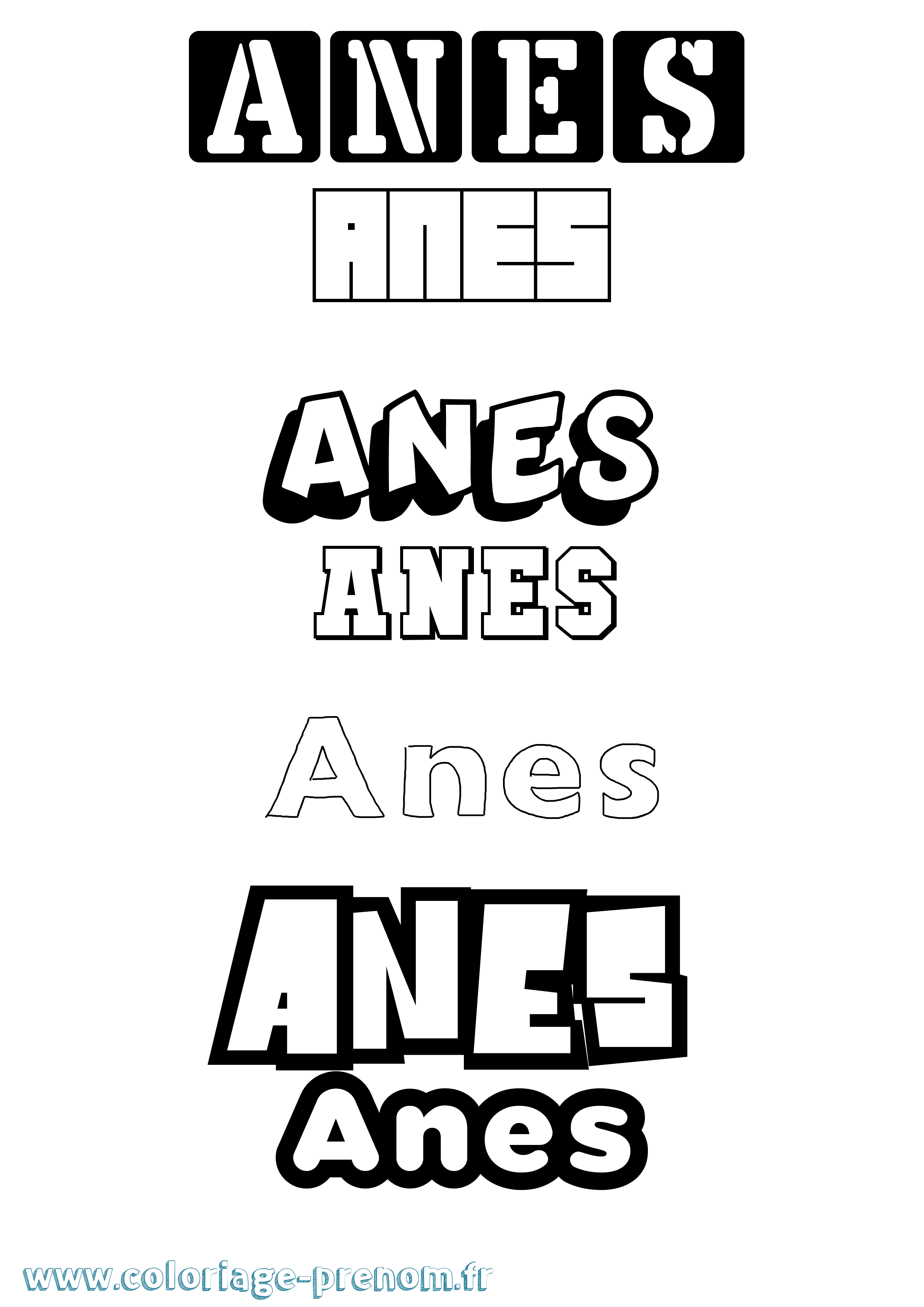 Coloriage prénom Anes Simple