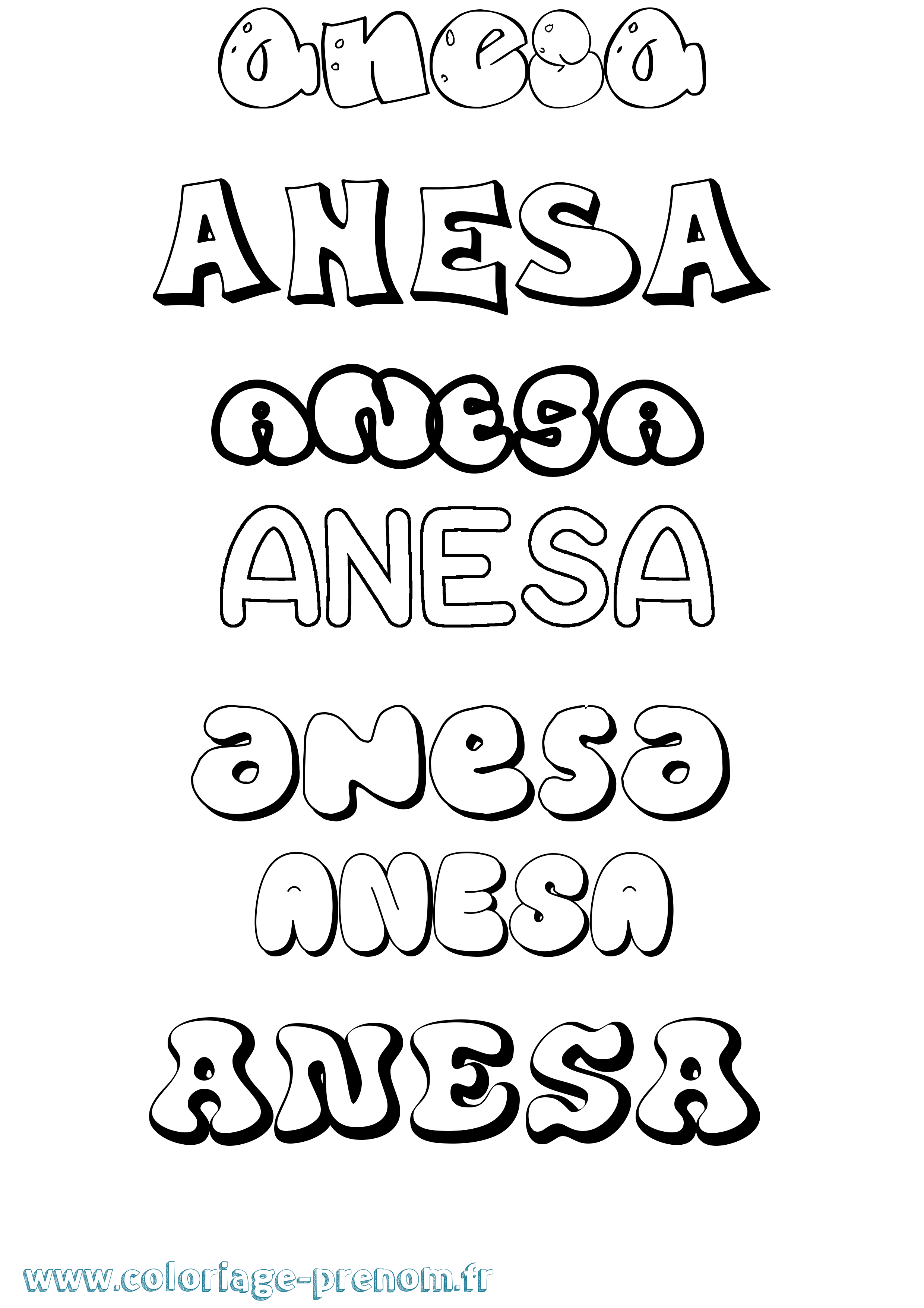 Coloriage prénom Anesa Bubble