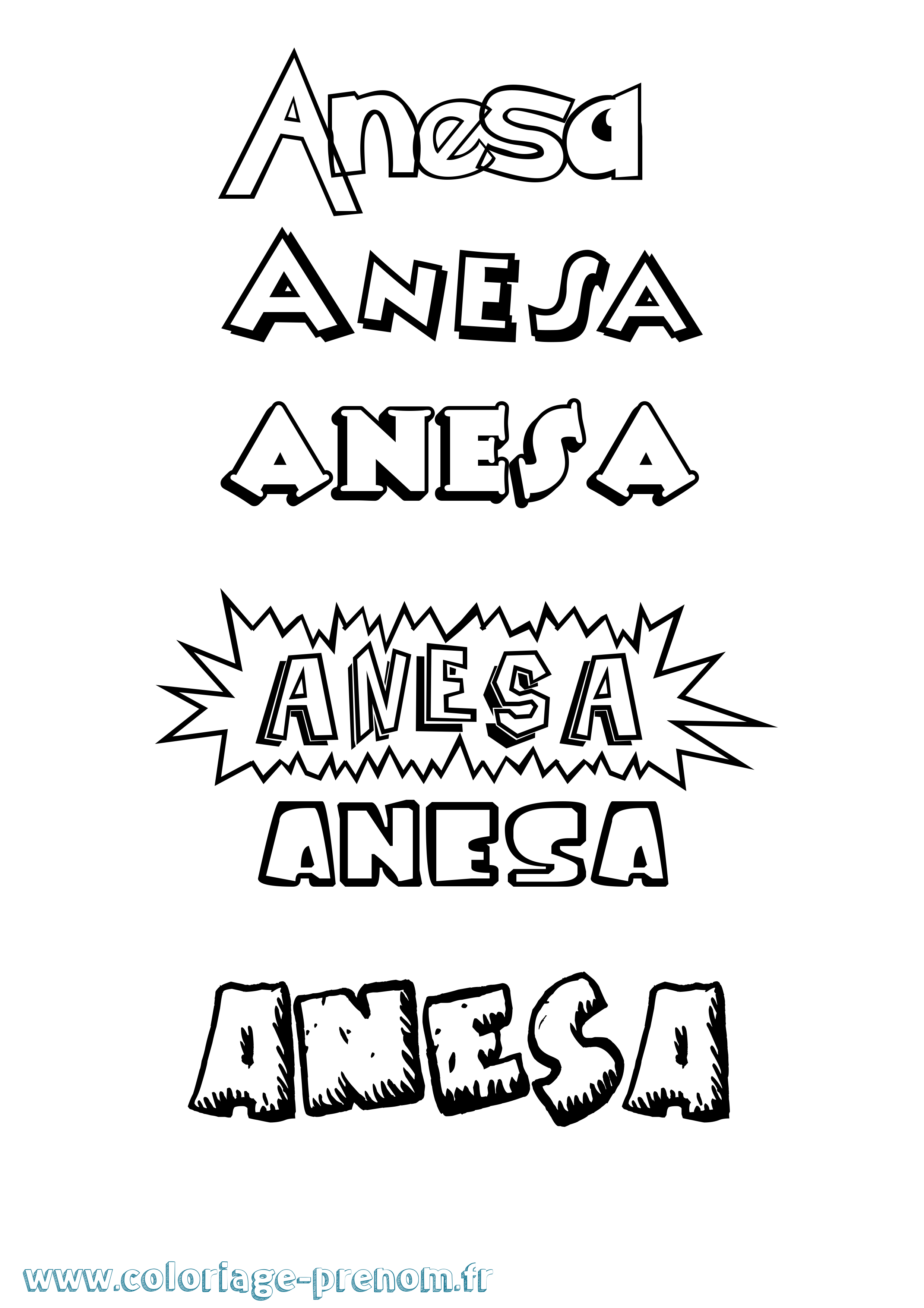 Coloriage prénom Anesa Dessin Animé